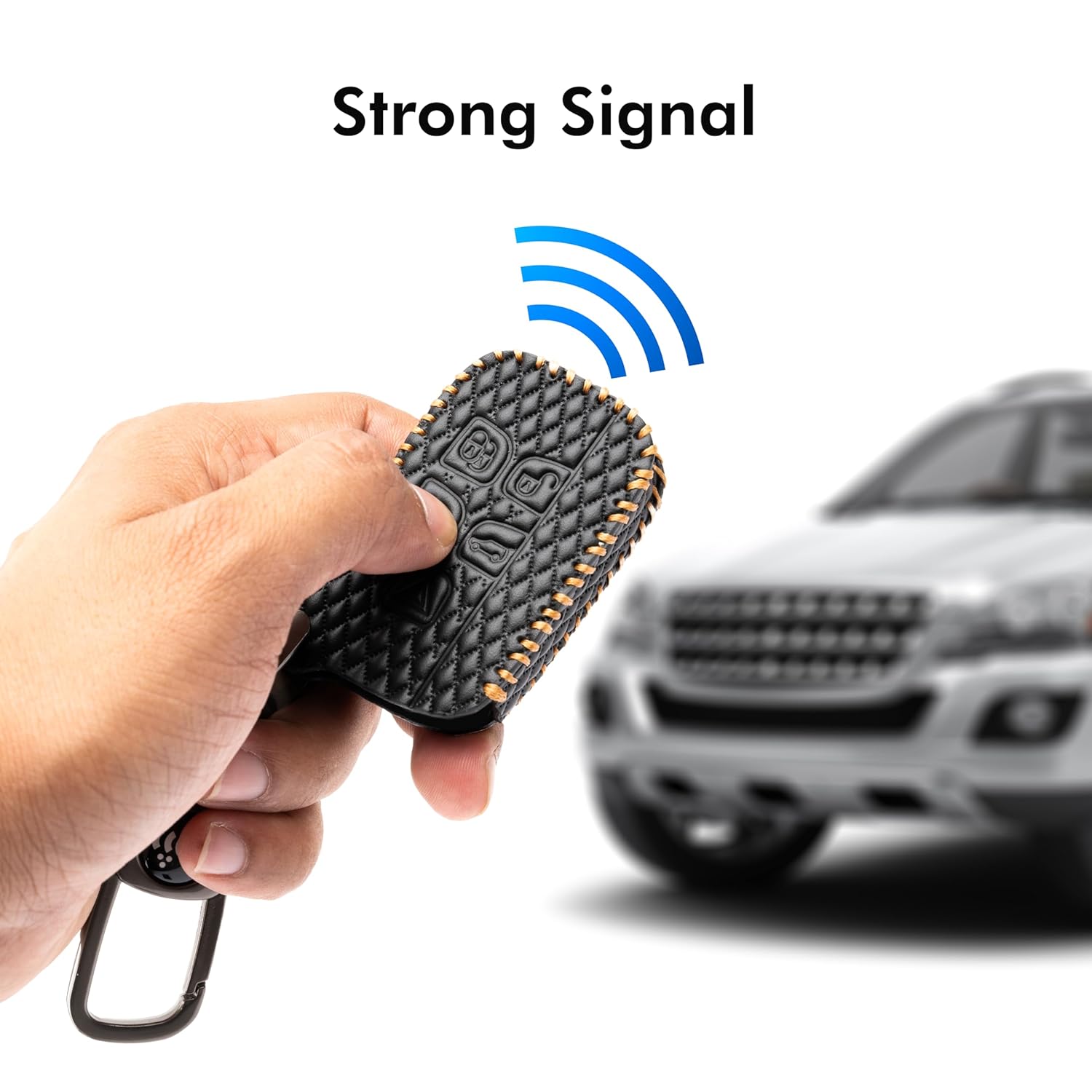 SHOPOFLUX Leather Car Key Cover Compatible for Jaguar & Range Rover Evoque Velar Discovery LR4 Land Rover Sport XF XJ XE F-PACE F-Type 5 Button Smart Key - Black