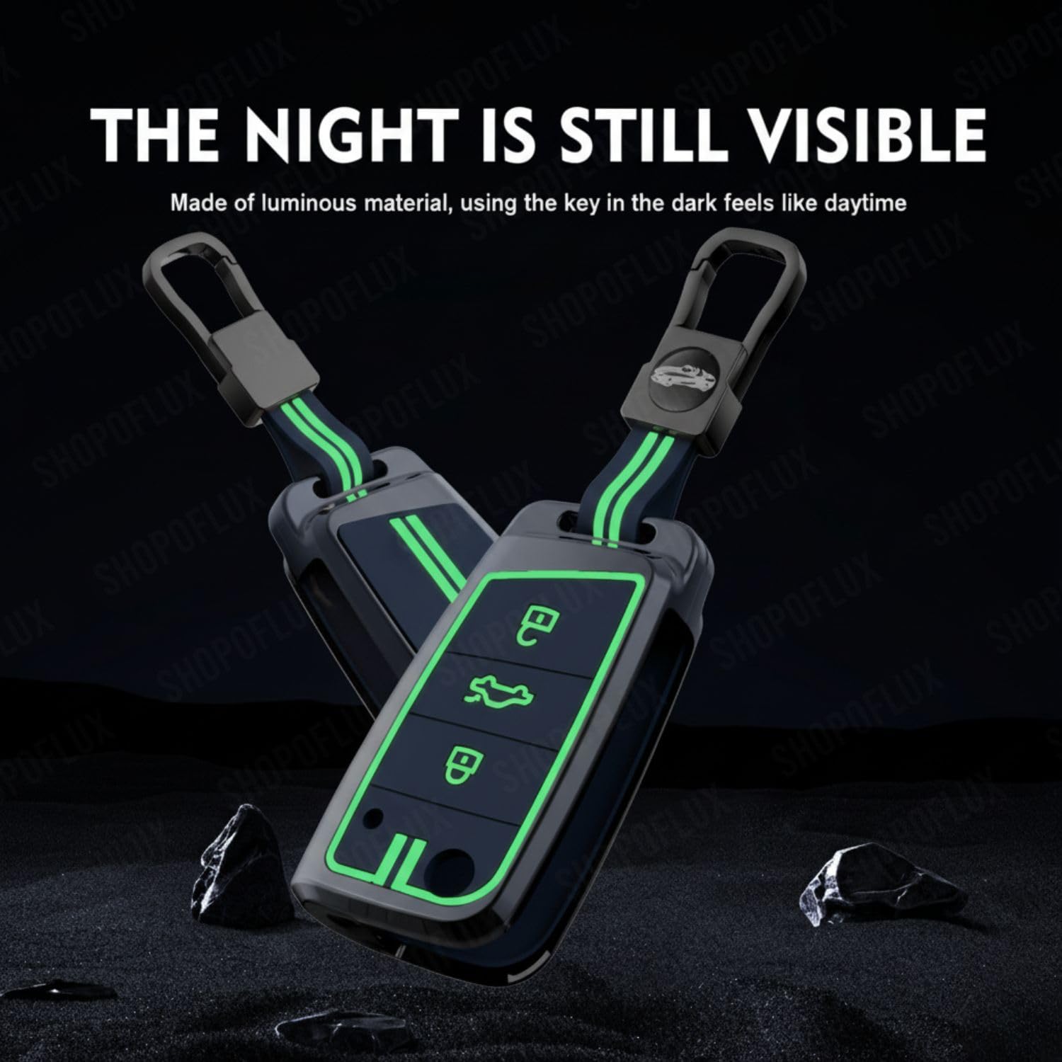 SHOPOFLUX Metal Key Cover Compatible for Skoda & Volkswagen Cars Kylaq | Slavia | Kushaq | Octavia | Virtus | Taigun | Tiguan | T Roc 3 Button Flip Key Shopoflux