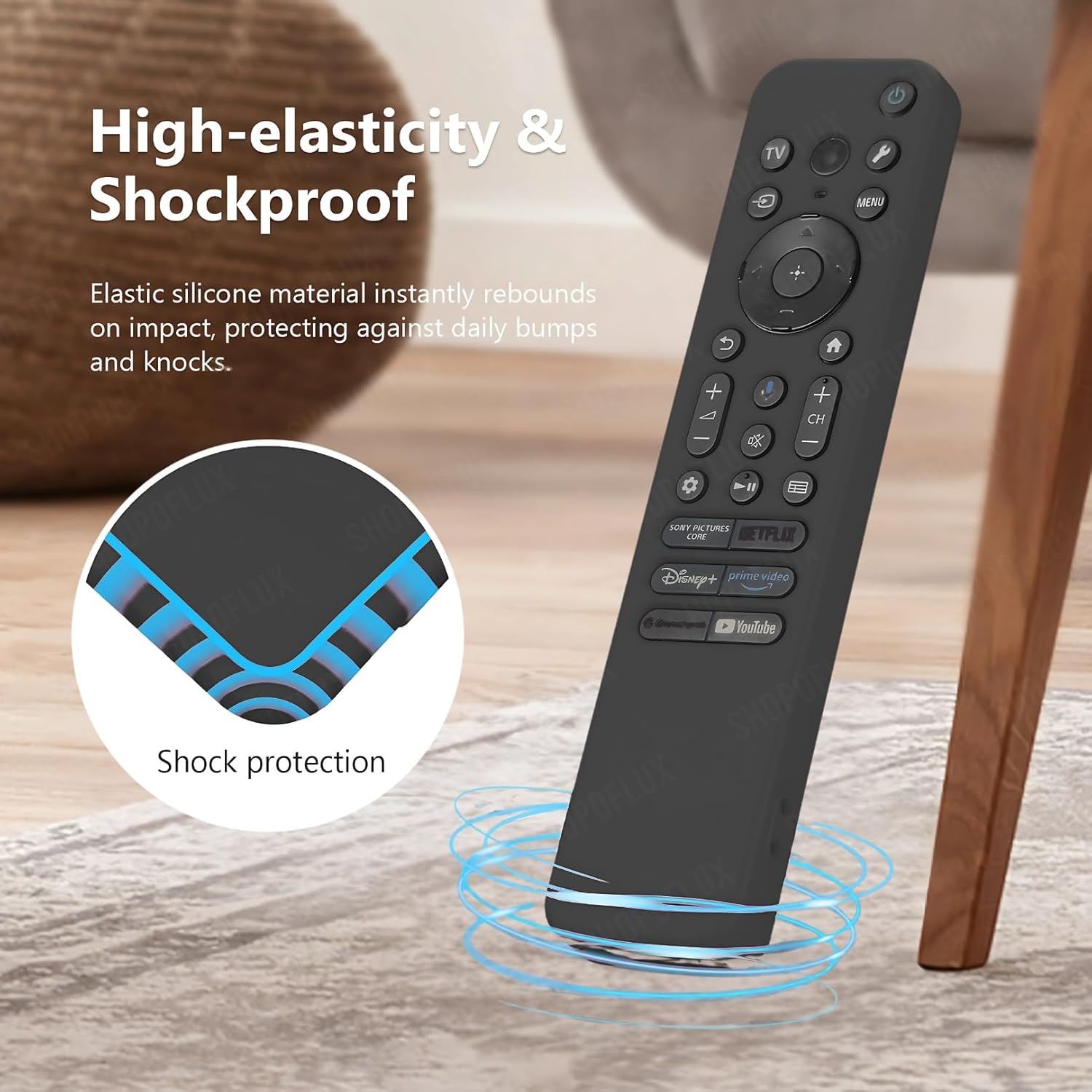 SHOPOFLUX Silicone TV Remote Cover Compatible with Sony Bravia Smart Tv Voice Remote Protective case (Black) Shopoflux