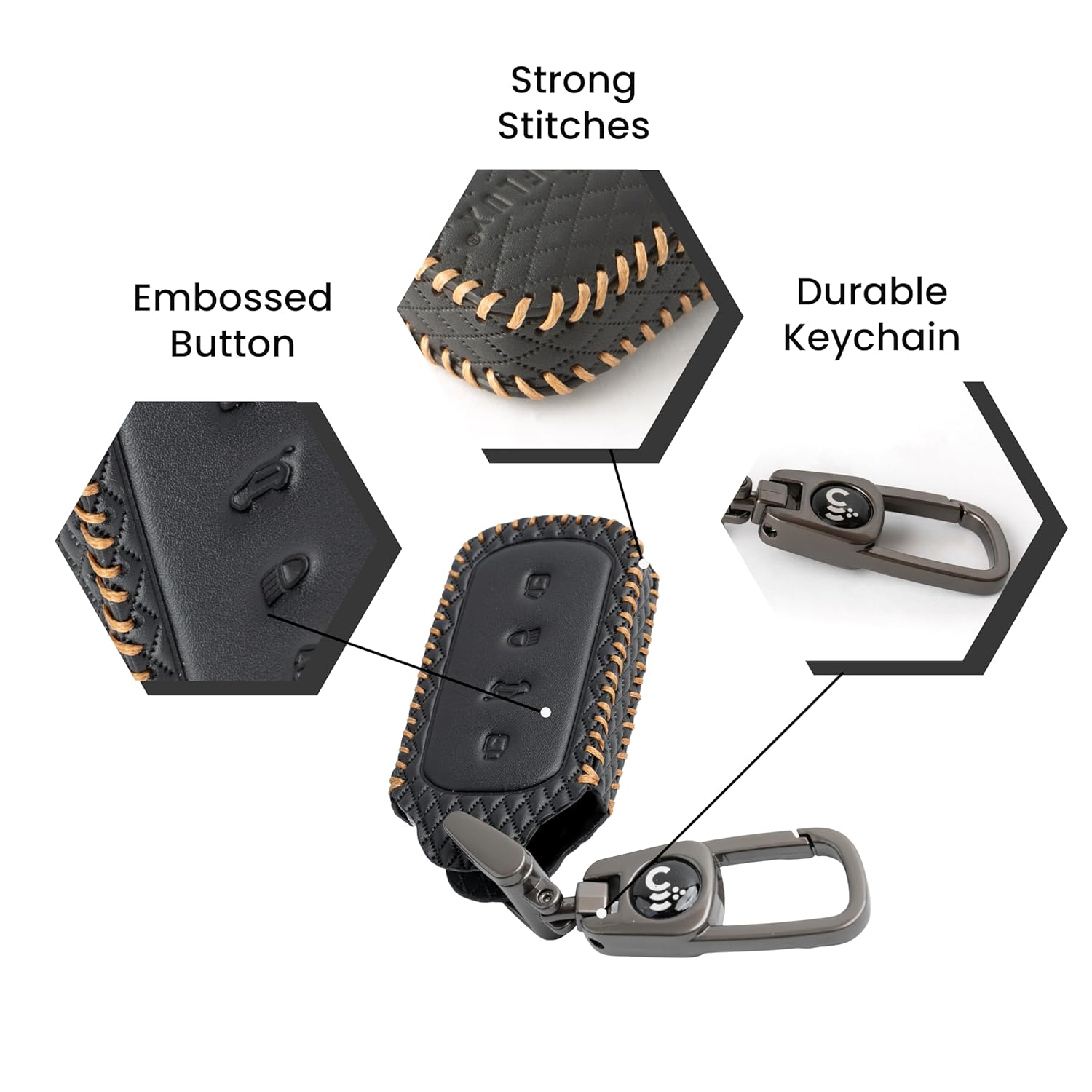 SHOPOFLUX Leather Key Cover Compatible for Tata Curvv | Curvv EV Electric 4 Button Smart Key Only Black Pack1