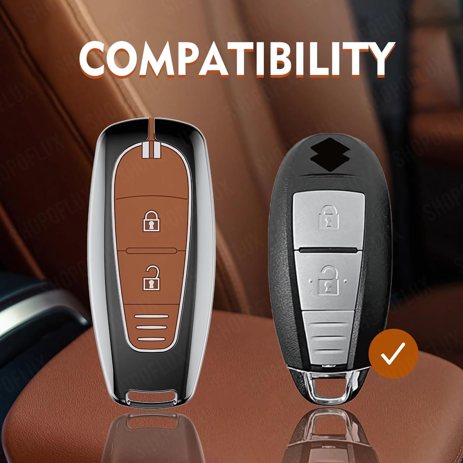 SHOPOFLUX Metal Key Cover Compatible with Baleno | Breeza | S Cross | Ciaz | Swift 2 Button Smart Key (Brown Silicone (Pack of 1)) Shopoflux