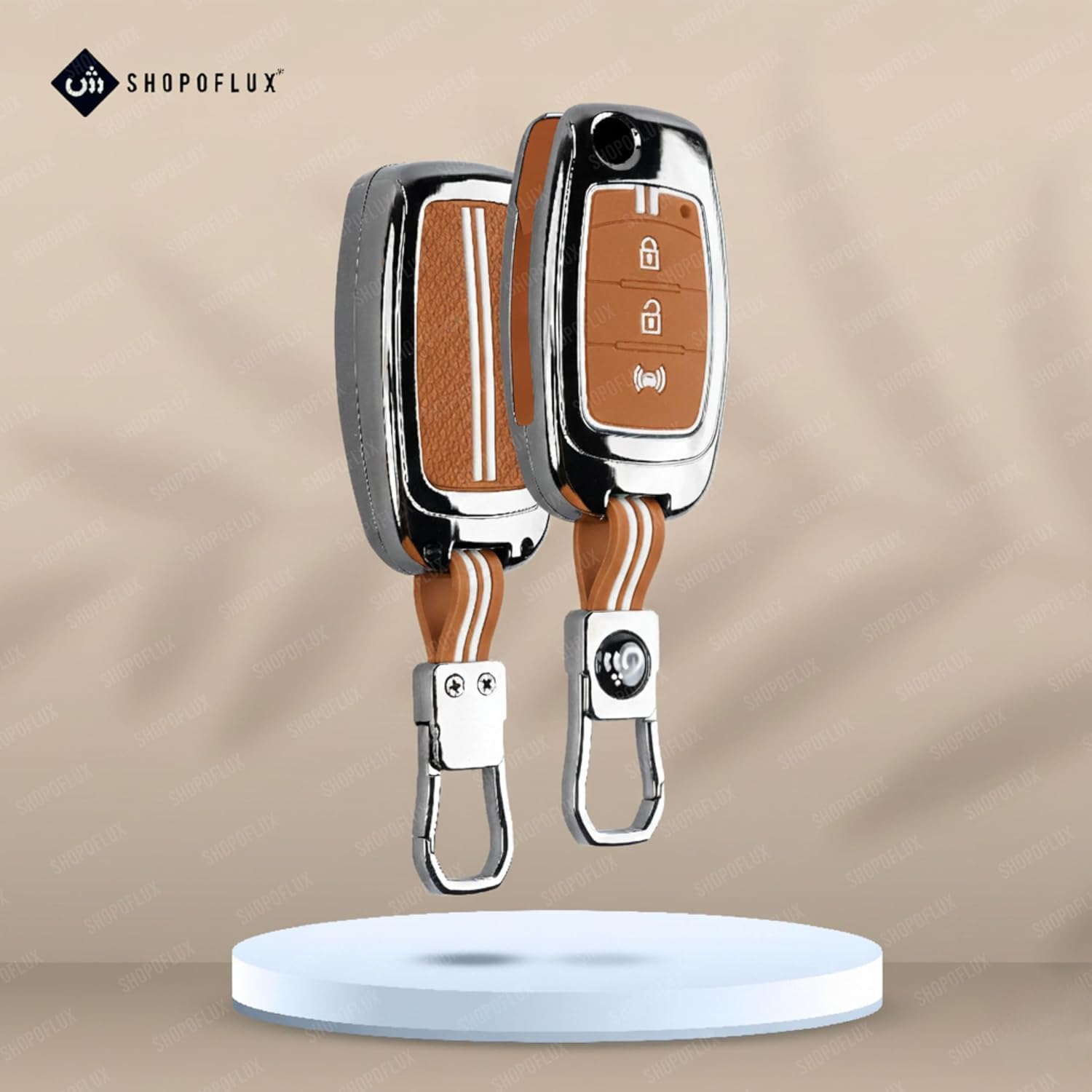 SHOPOFLUX Metal Key Cover Compatible for Mahindra XUV 300 and Alturas G4 Car 3 Button Flip Key (Metal Silicone Brown) Shopoflux