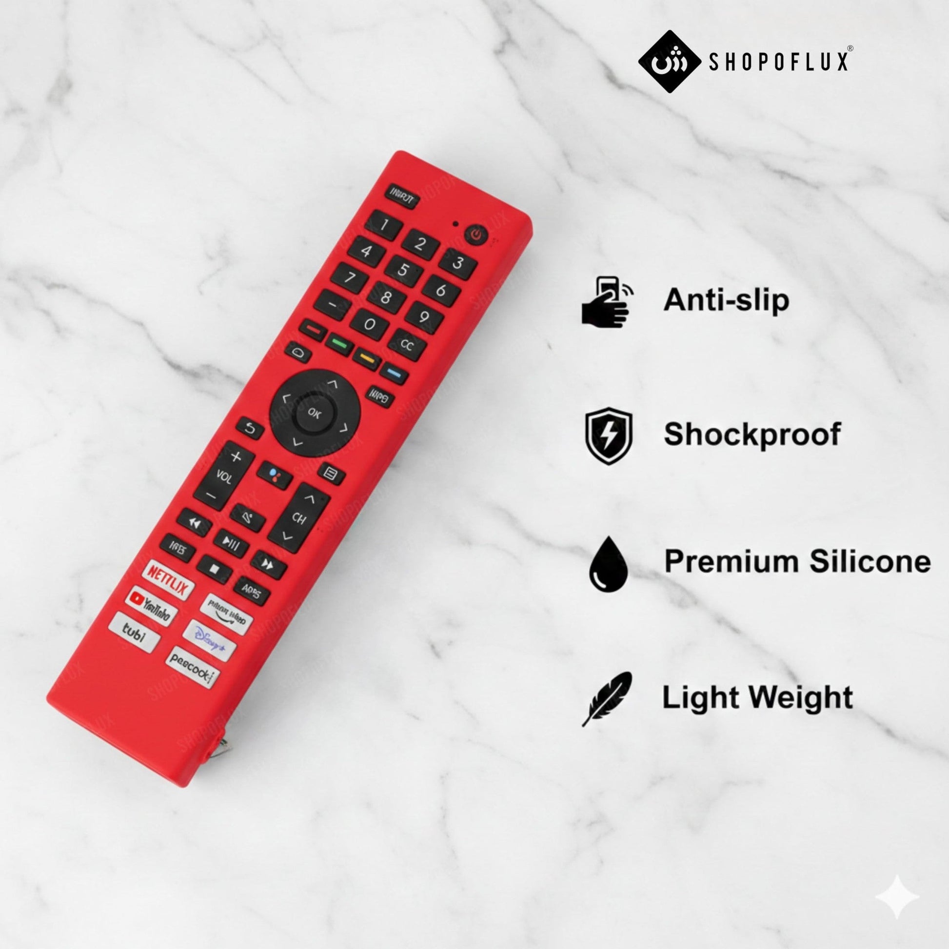 SHOPOFLUX Silicone TV Remote Cover Compatible with Toshiba Smart TV Protective Case with Lanyard (RED) Shopoflux