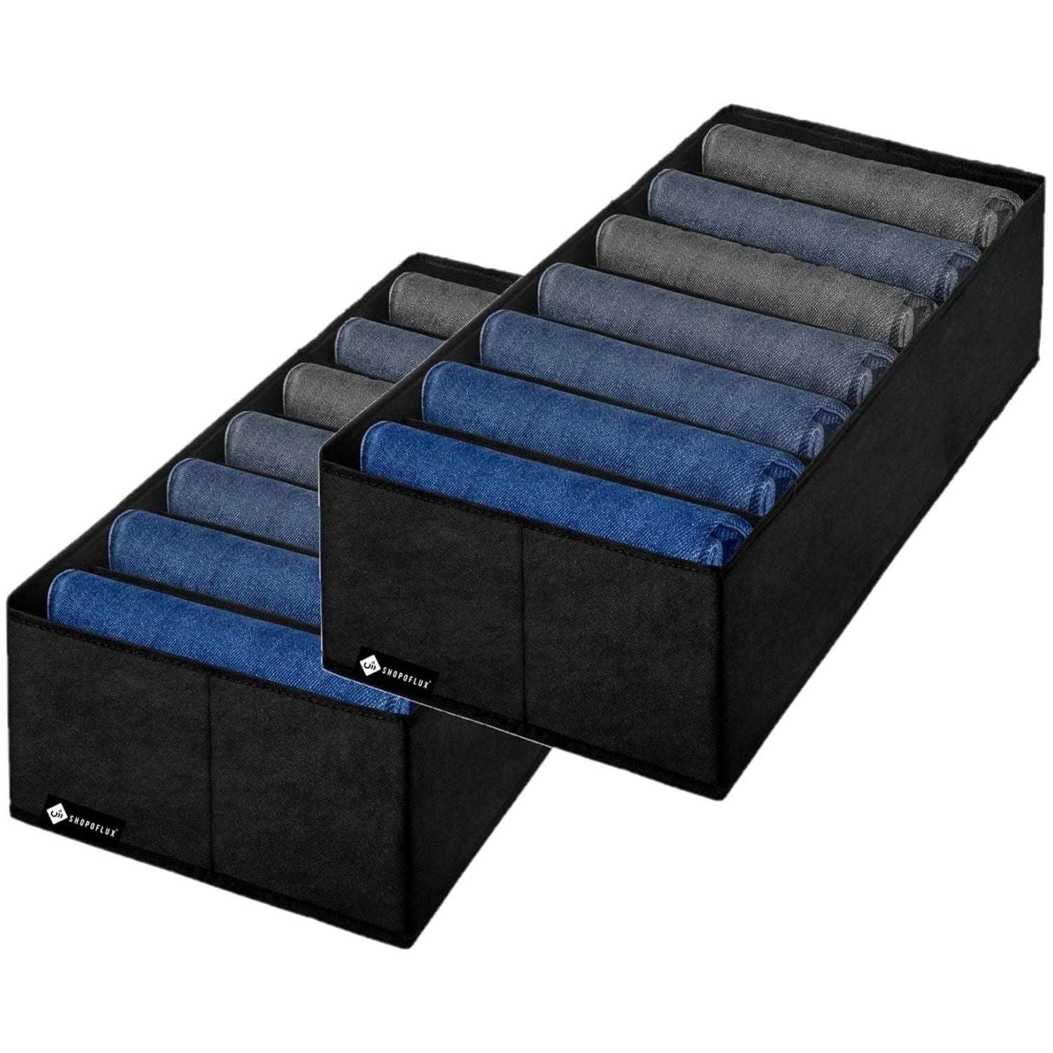 SHOPOFLUX Clothes Organizer for Wardrobe - Ideal for Jeans, Pants, Shirts - Drawer Closet Storage Solution Black 7 Slots