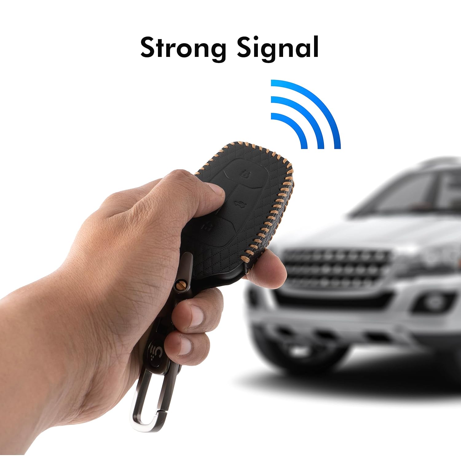 SHOPOFLUX Leather Key Cover Compatible with Tata Nexon | Harrier | Safari | Altroz | Tigor | EV | Punch | Tiago EV Electric 4 Button Smart Key Only Leather Black, 2