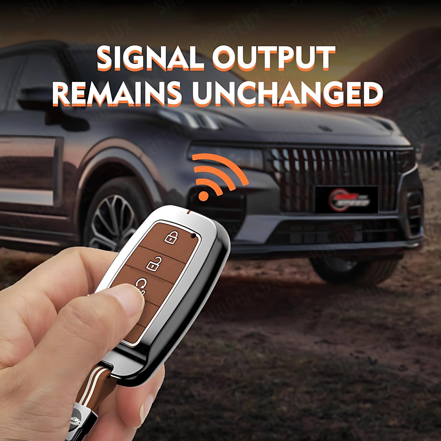 SHOPOFLUX Metal Key Cover Compatible with Kia Seltos | Sonet | Carens 4 Button Smart Key (Brown Silicone (Pack 1)) Shopoflux