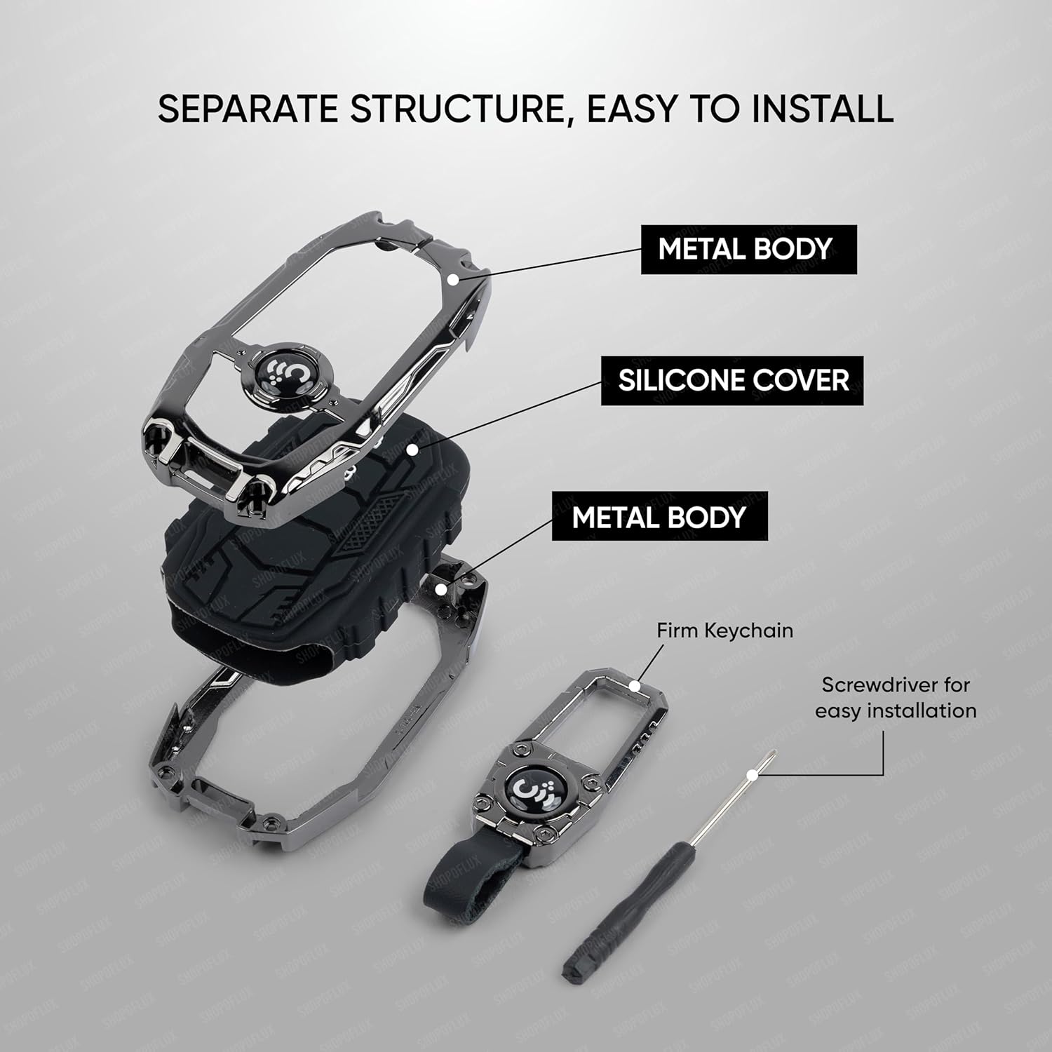 SHOPOFLUX Metal Key Cover Compatible with Mahindra Scorpio N | 3XO | XUV 300 | Marazzo | XUV 700 | XUV 400 ev | Bolero | Thar Roxx 3 Button Flip Key (Copy) Shopoflux