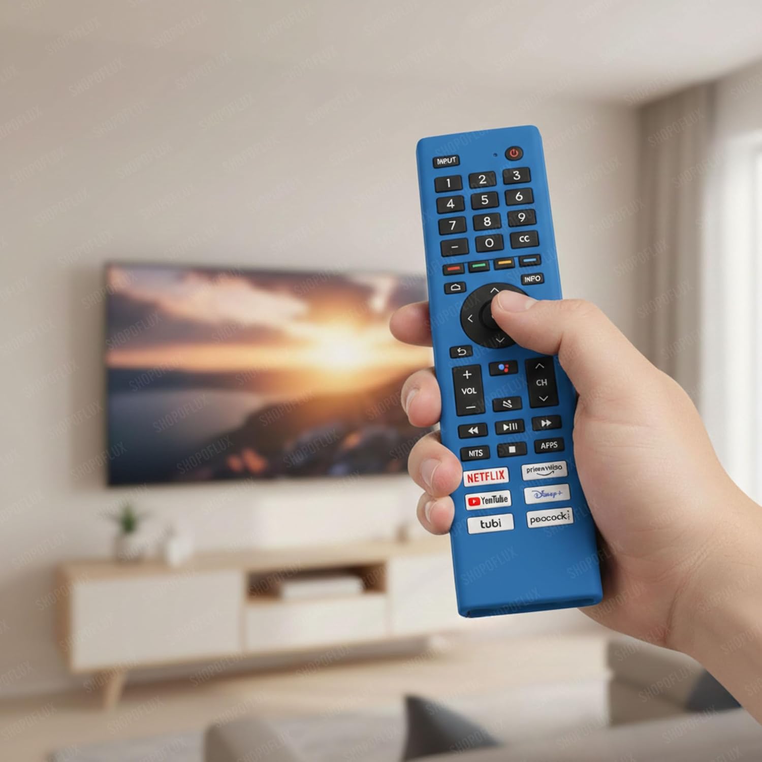 SHOPOFLUX Silicone TV Remote Cover Compatible with Toshiba Smart TV Protective Case with Lanyard (Blue) Shopoflux