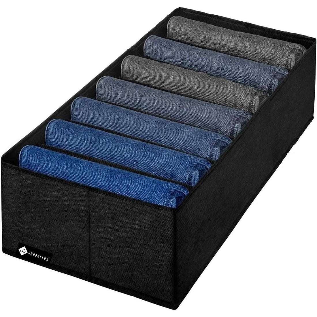 SHOPOFLUX Clothes Organizer for Wardrobe - Ideal for Jeans, Pants, Shirts - Drawer Closet Storage Solution Pack of 1, Black 7 Slots