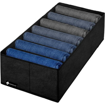 SHOPOFLUX Clothes Organizer for Wardrobe - Ideal for Jeans, Pants, Shirts - Drawer Closet Storage Solution (Pack of 1, Black 7 Slots)