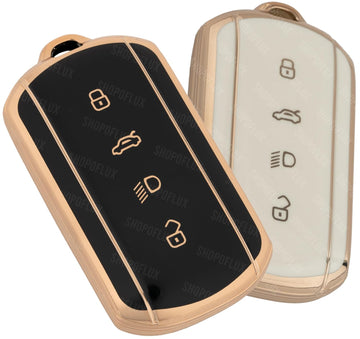 SHOPOFLUX TPU Key Cover Compatible with Tata Curvv | Curvv EV Electric | Sierra | Safari | Harrier | 4 Button Smart Key Only (Pack 2 Black + White)