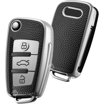 SHOPOFLUX TPU Leather Car Key Cover Compatible for Audi A1 A3 A6 Q2 Q3 Q7 TT TTS R8 S3 S6 RS3 3 Button Flip Key