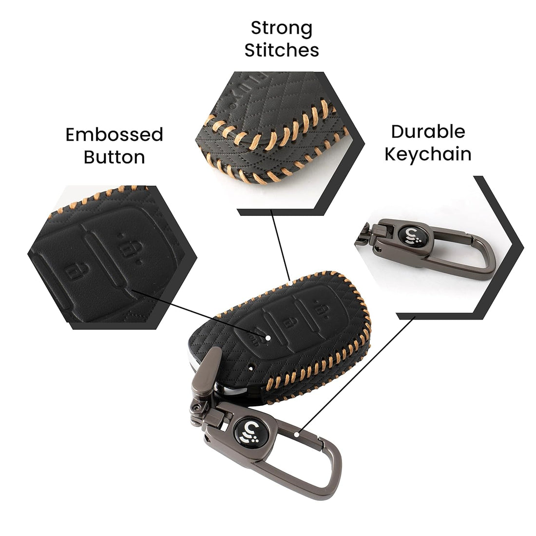 SHOPOFLUX Leather Key Cover for Hyundai Grand i10 NIOS Asta | Venue | i20 | Aura | Exter | Creta | Elantra 3 Button Smart Key Only Black