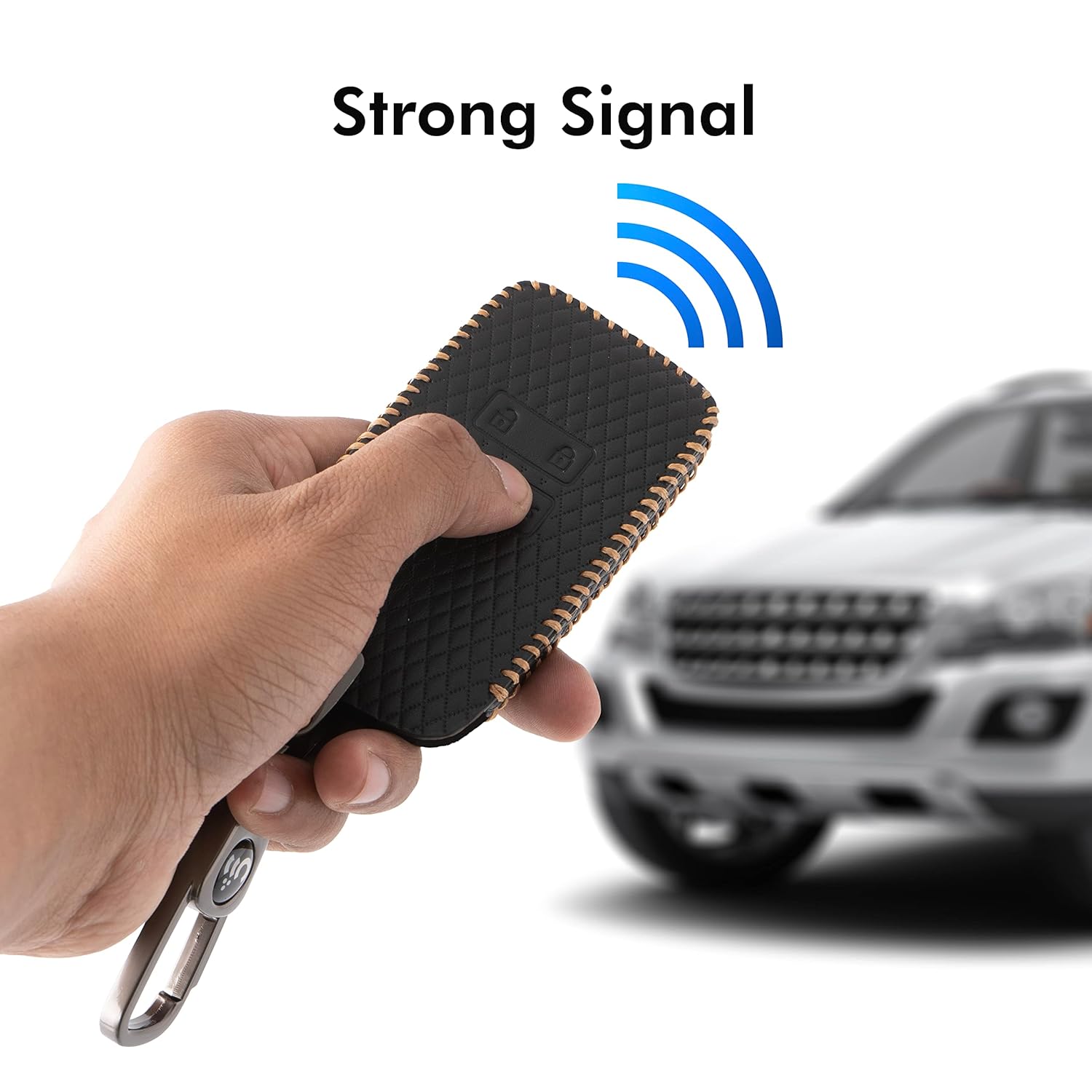 SHOPOFLUX Leather Key Cover Compatible with Renault Triber | Kiger 4 Button Smart Key Black