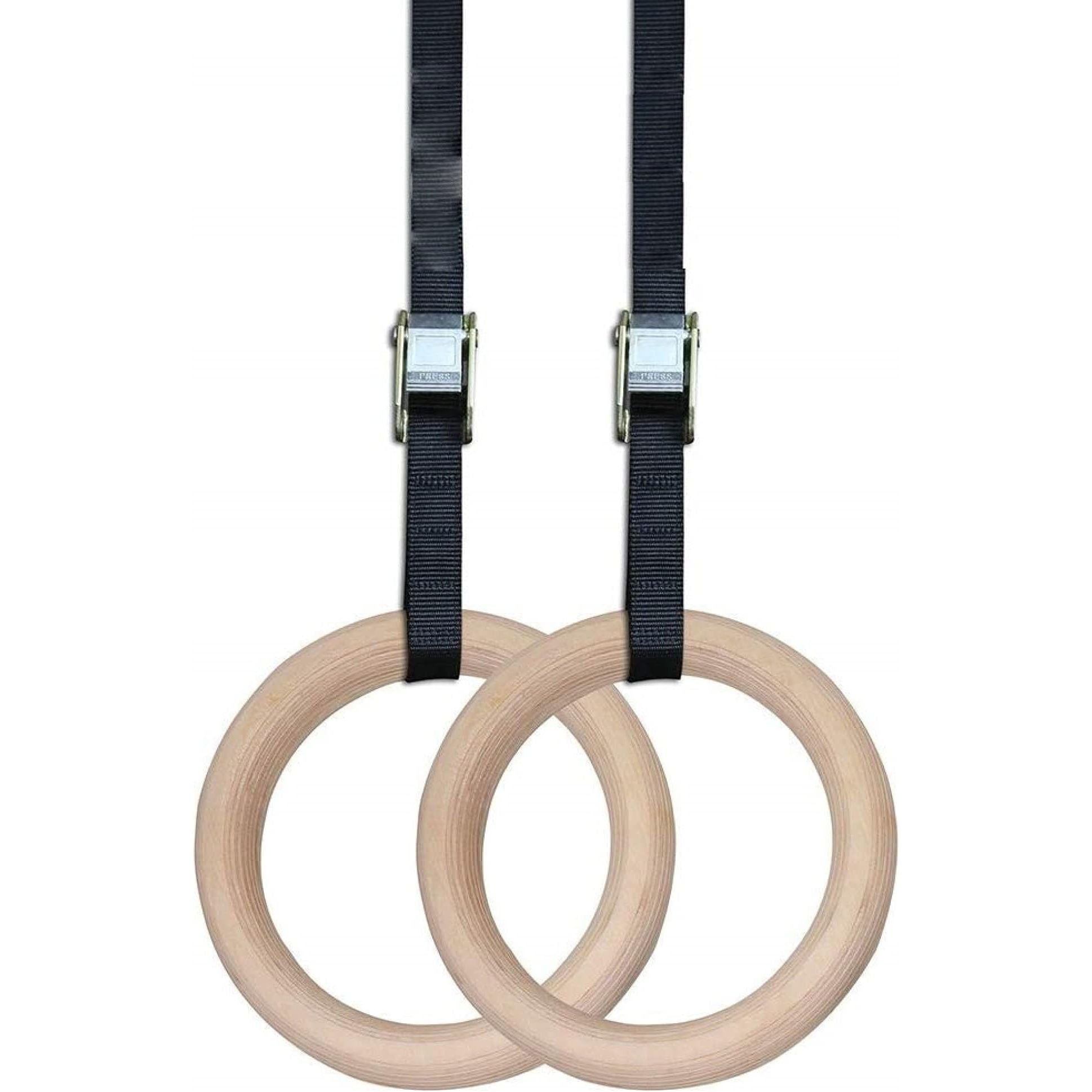 SHOPOFLUX Gymnastic Wooden Rings with Heavy Duty Adjustable Strap | Roman Rings Perfect for Calisthenics Competition and Conditioning Training