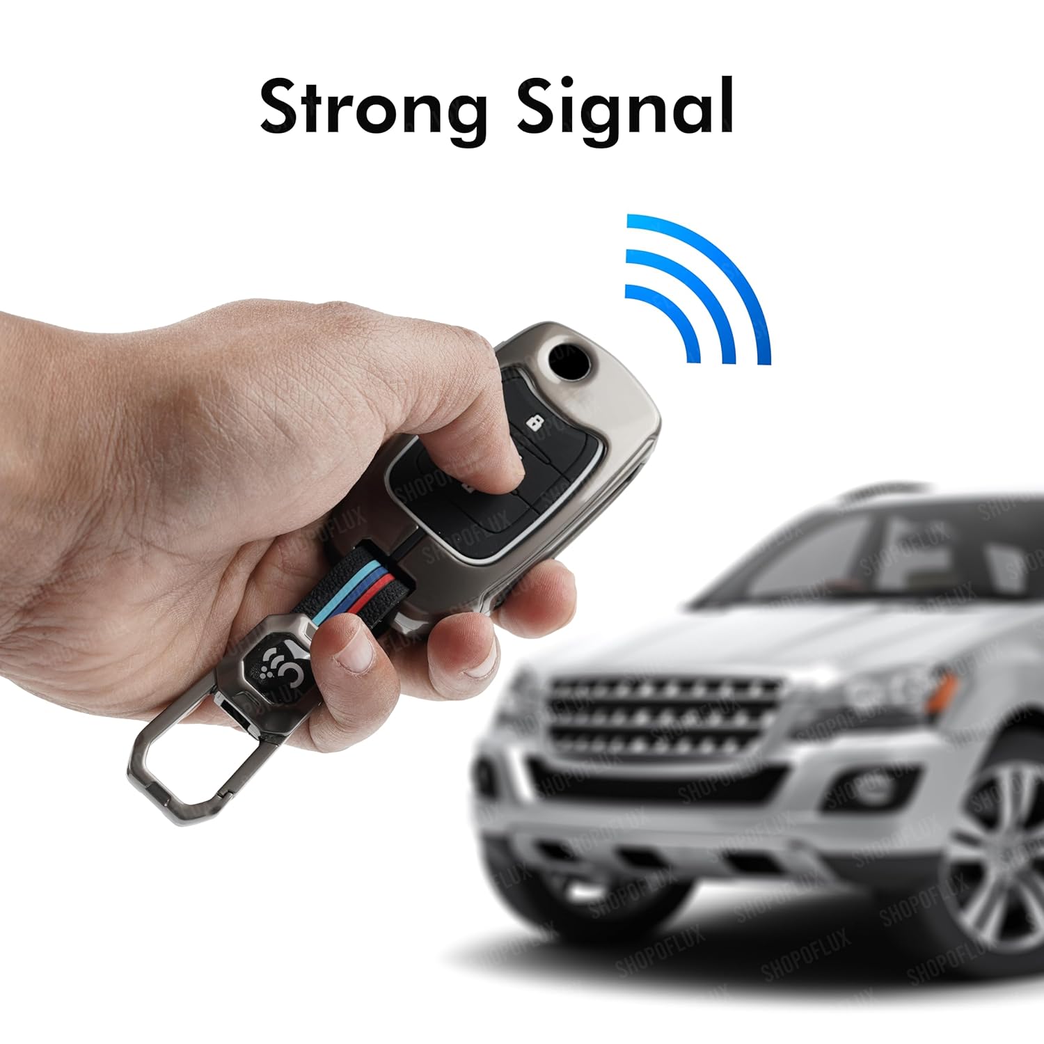 SHOPOFLUX Metal Car Key Cover Compatible for MG Hector 3 Button Flip Key - Black Shopoflux
