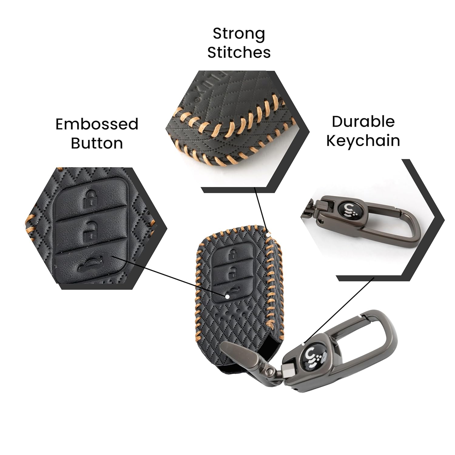 SHOPOFLUX Leather Key Cover Compatible for Honda Elevate | City | Amaze | WRV | CRV | Jazz | 3 Button Smart Key Shopoflux