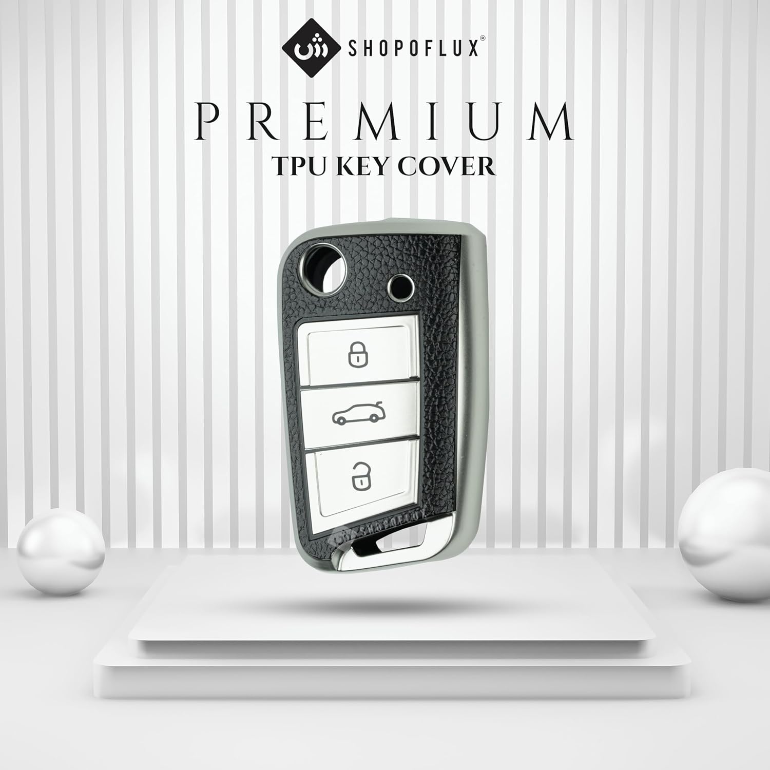 SHOPOFLUX Leather TPU Key Cover Compatible with Skoda & Volkswagen Cars Slavia | Kushaq | Octavia | Virtus | Taigun | Tiguan | T ROC 3 Button Flip Key