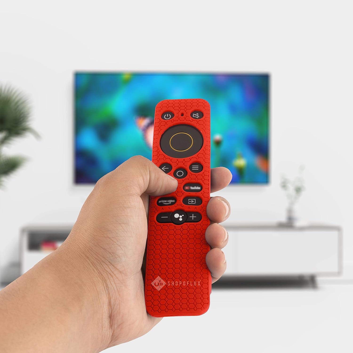 SHOPOFLUX Silicone Remote Cover Compatible with REALME Smart LED TV Anti Slip Remote Case Shockproof Cover (Red) Shopoflux