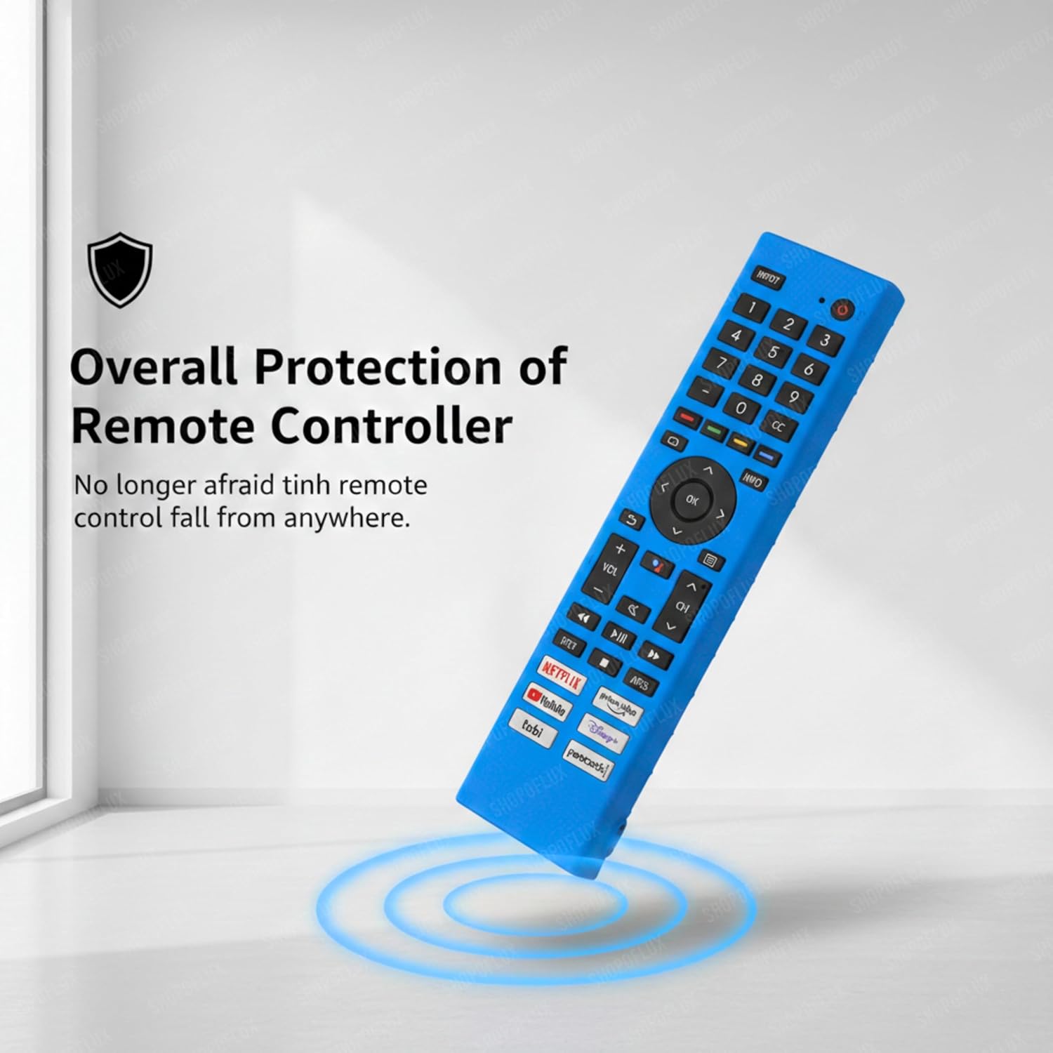 SHOPOFLUX Silicone TV Remote Cover Compatible with Toshiba Smart TV Protective Case with Lanyard (Blue) Shopoflux