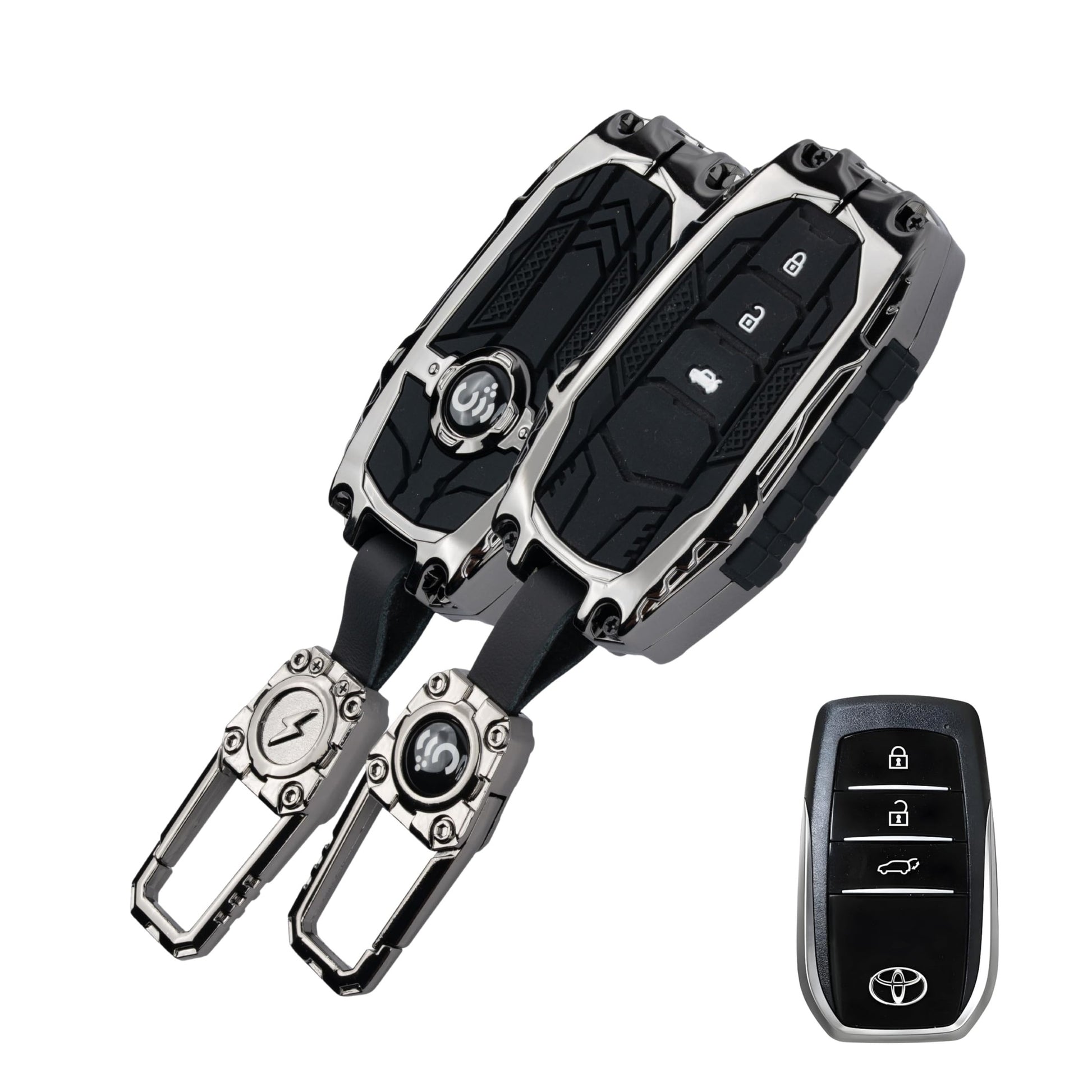 SHOPOFLUX Metal Key Cover Compatible with Toyota Fortuner | Fortuner Legender | Innova Hycross | Invicto 3 Button Smart Key (Metal Silicone Black) Shopoflux