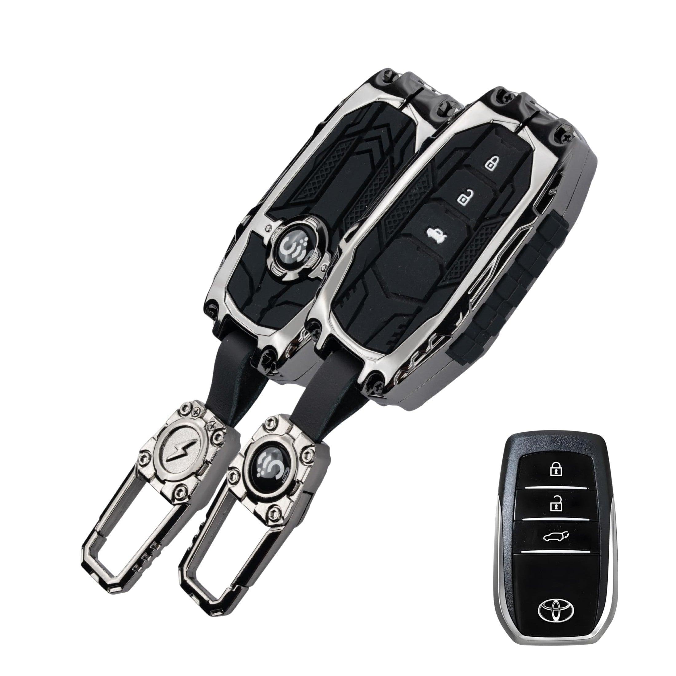 SHOPOFLUX Metal Key Cover Compatible with Toyota Fortuner | Fortuner Legender | Innova Hycross | Invicto 3 Button Smart Key (Metal Silicone Black) Shopoflux