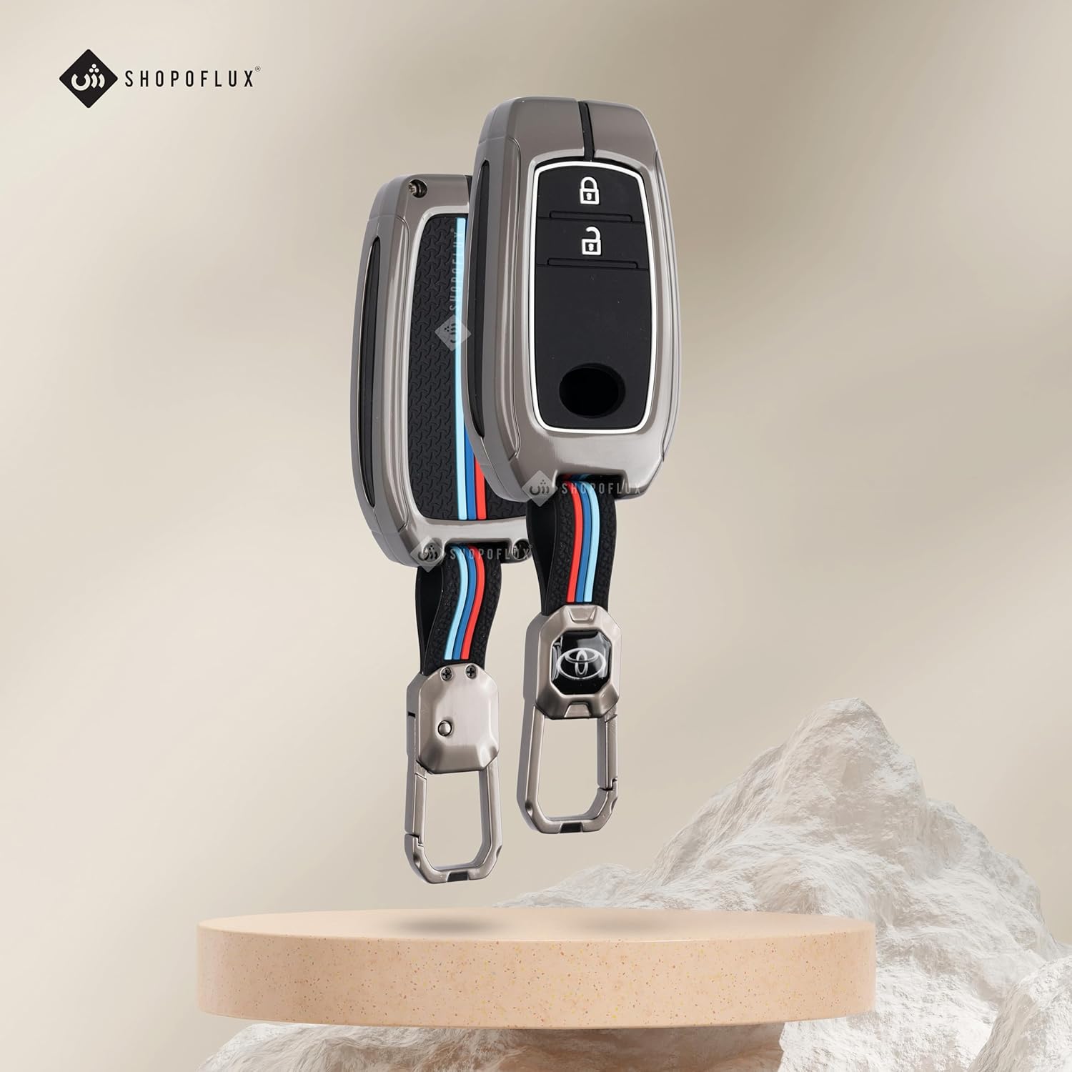 SHOPOFLUX Metal Key Cover Compatible with Toyota Innova Crysta | Hilux 2022 | Invicto Key Cover 2 Button Smart Key Only