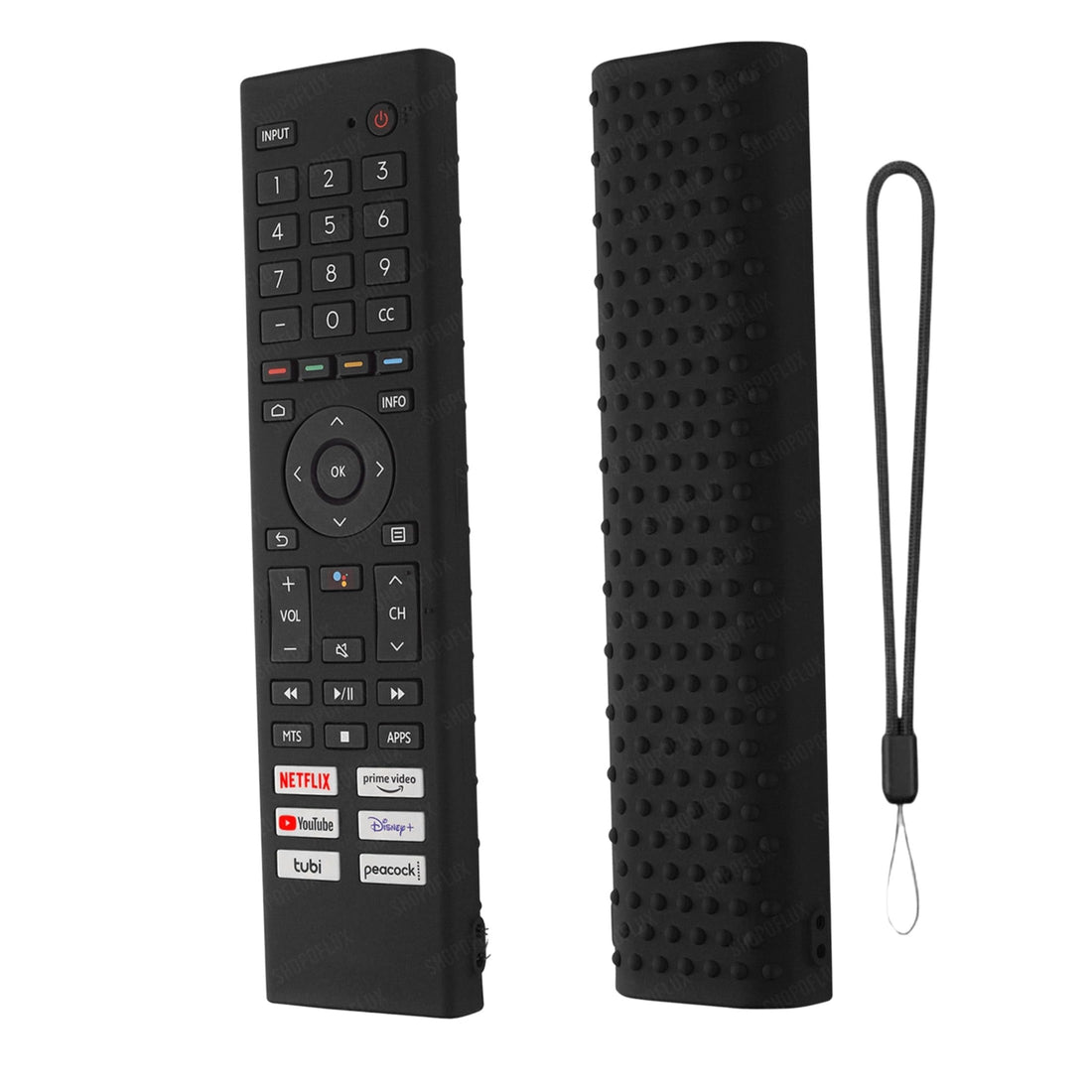 SHOPOFLUX Silicone TV Remote Cover Compatible with Toshiba Smart TV Protective Case with Lanyard (Black) Shopoflux
