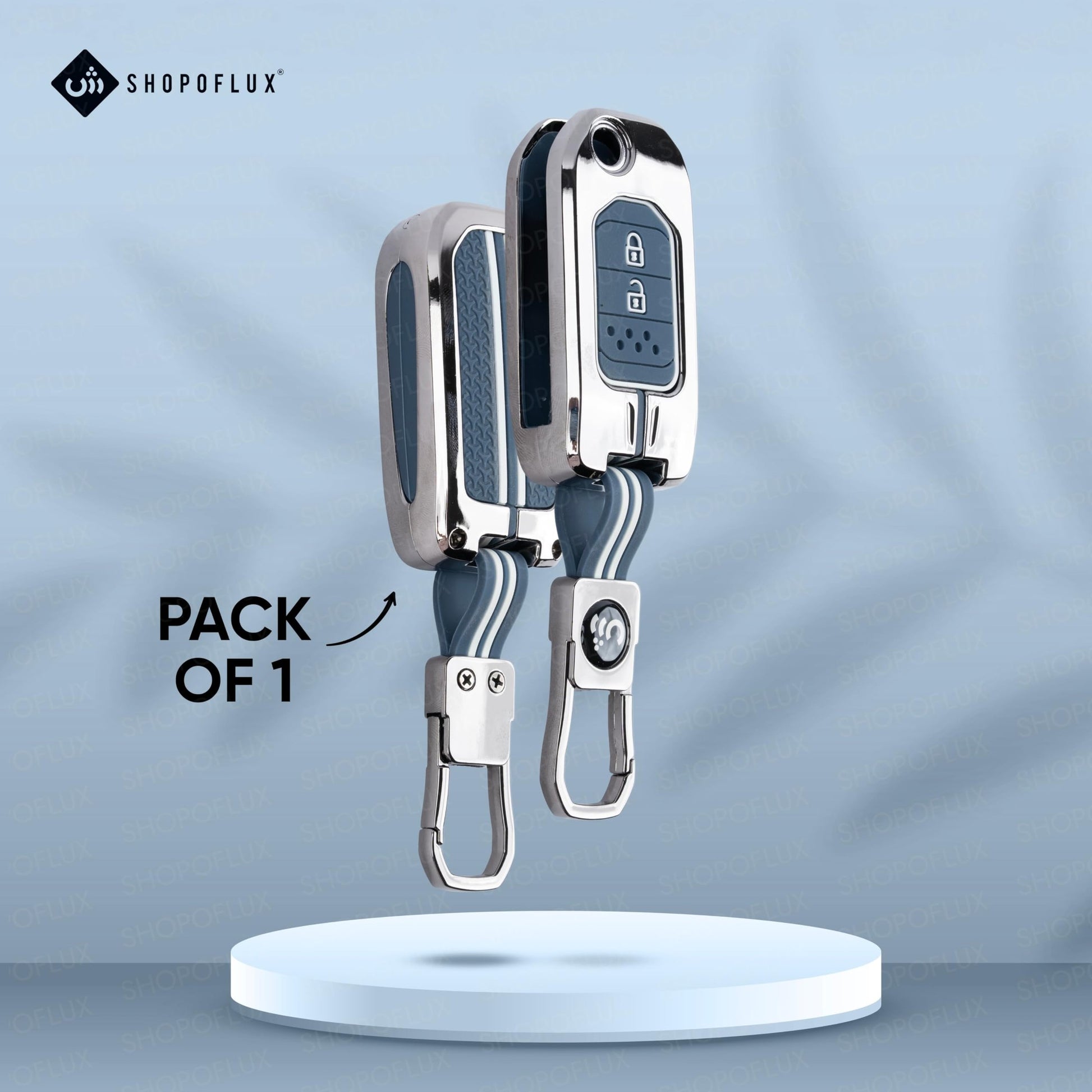 SHOPOFLUX Metal Key Cover Compatible for Honda Amaze, Honda City, Jazz, CR-V, WR-V 2 Button Flip Key (Metal Silicone Blue) Shopoflux