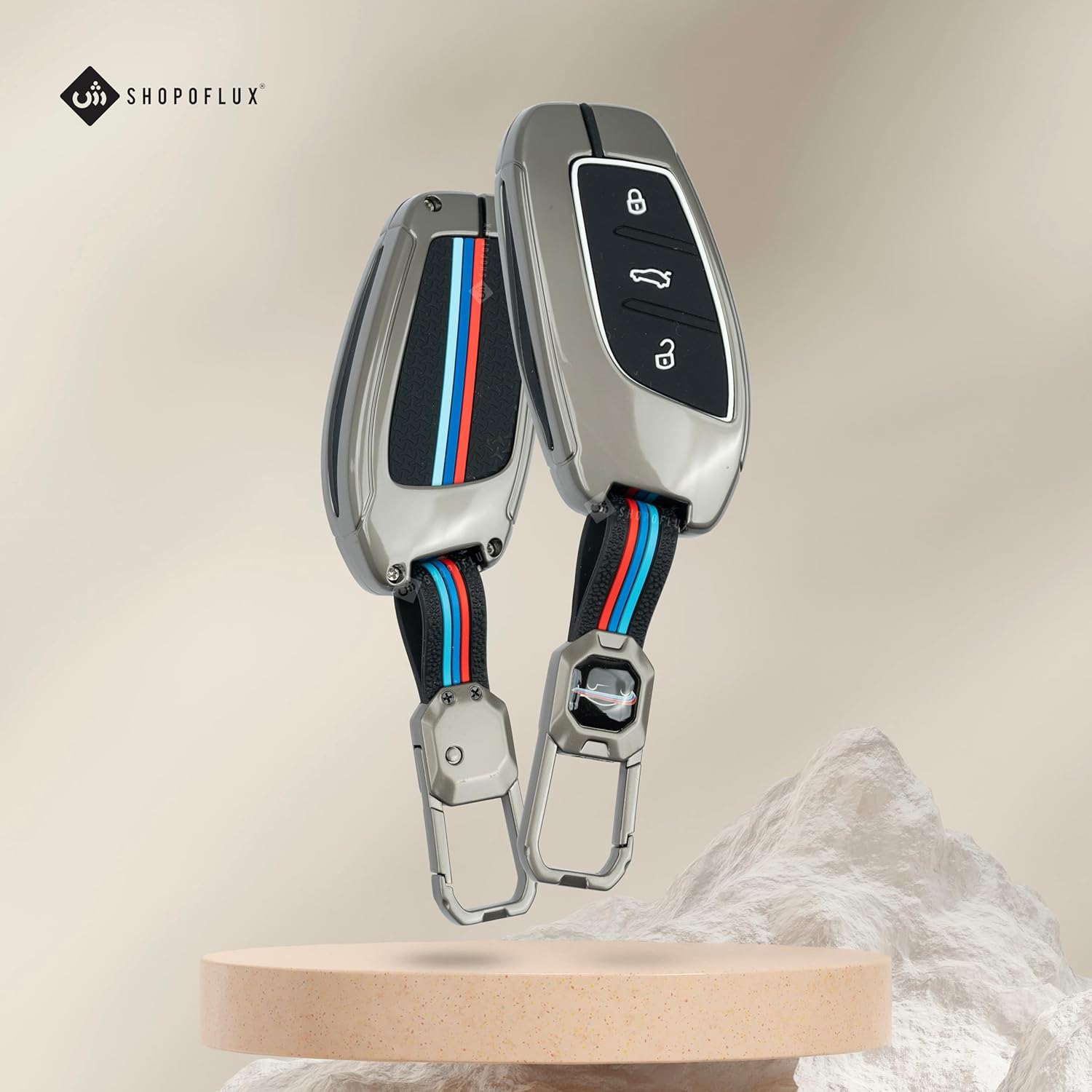 SHOPOFLUX Metal Key Cover Compatible for MG ZS EV Electric | Astor 3 Button Smart Key