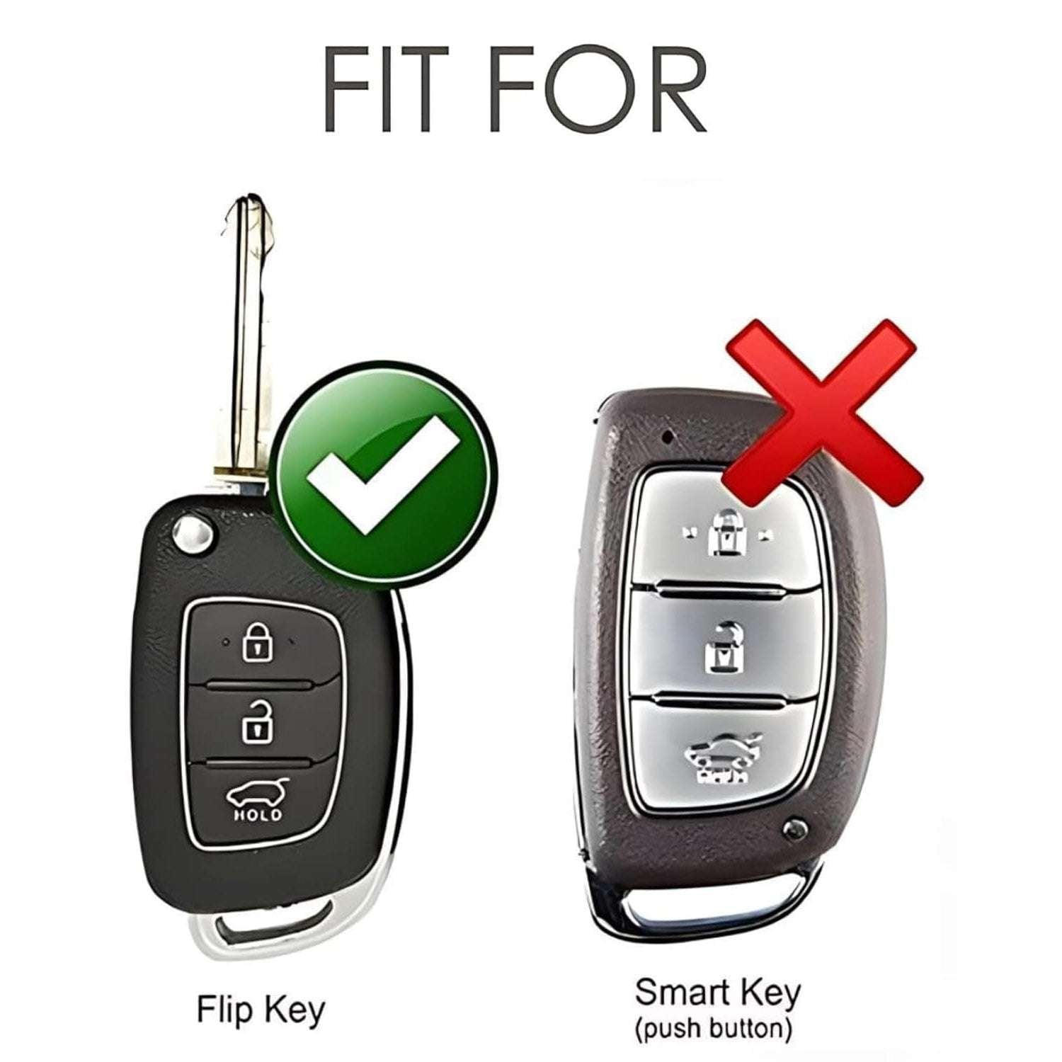 SHOPOFLUX Metal Key Cover for Hyundai Hyundai Creta, Venue, Tucson, Alcazar, I20, Grand i10 Nios, Aura, Xcent, Exter 3 Button Flip Key Only - Black