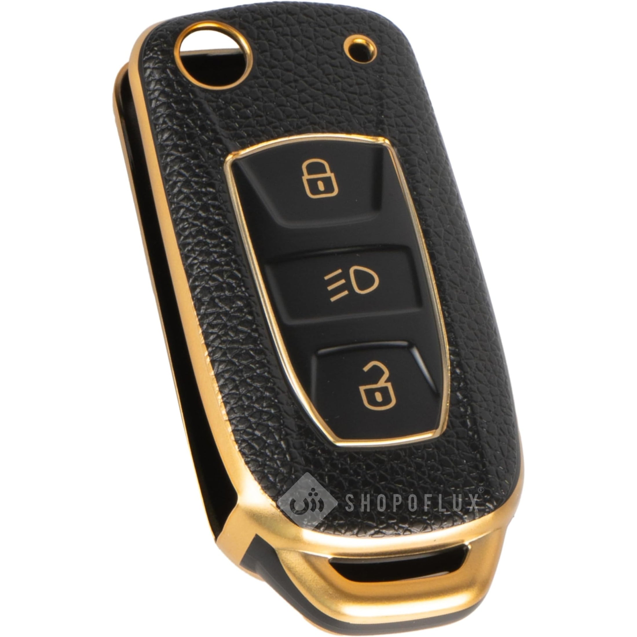 SHOPOFLUX TPU Leather Key Cover Compatible with Tata Tiago | Nexon | Altroz | Safari | Storme | Zest | Bolt | Tigor | Punch | Hexa 3 Button Flip Key