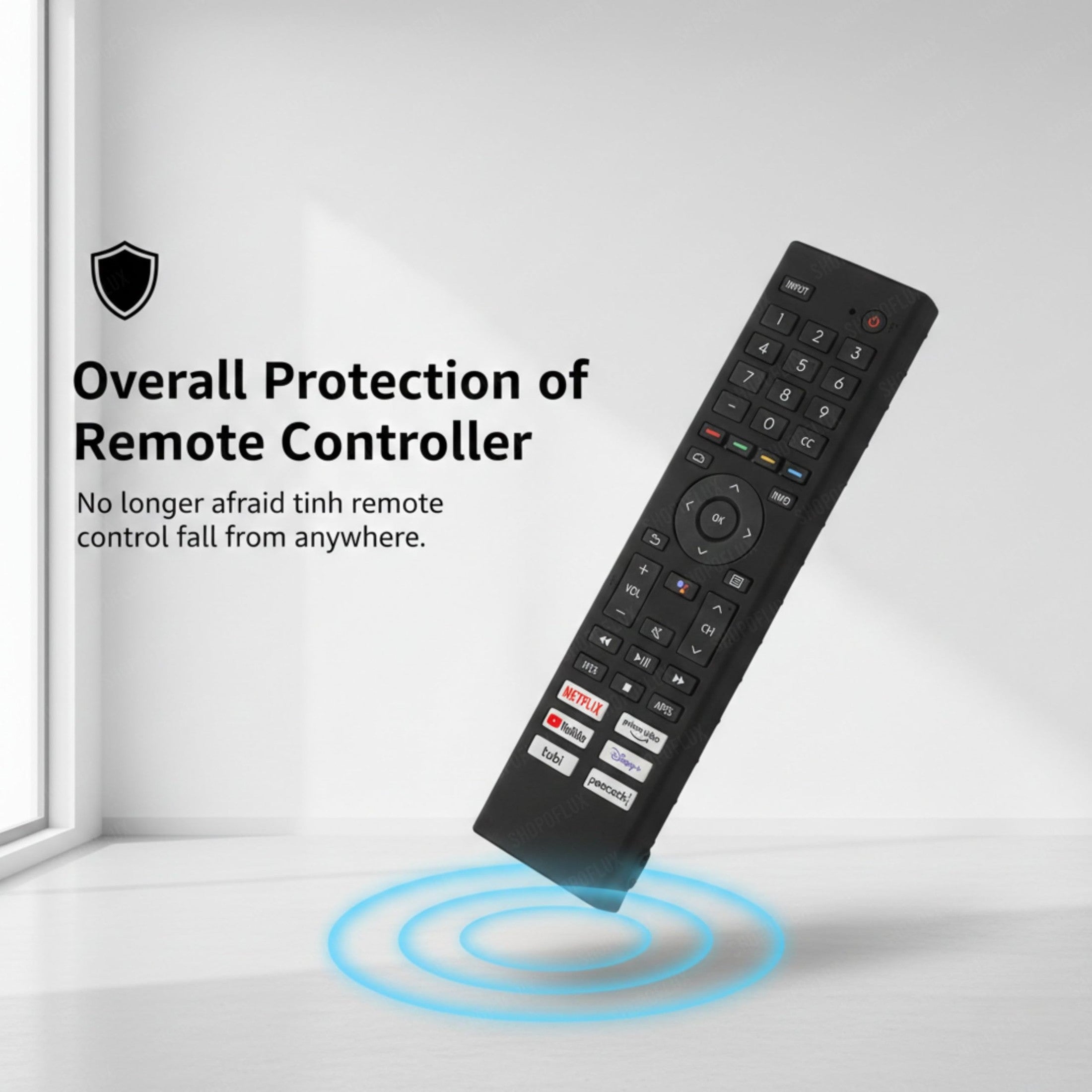 SHOPOFLUX Silicone TV Remote Cover Compatible with Toshiba Smart TV Protective Case with Lanyard (Black) Shopoflux