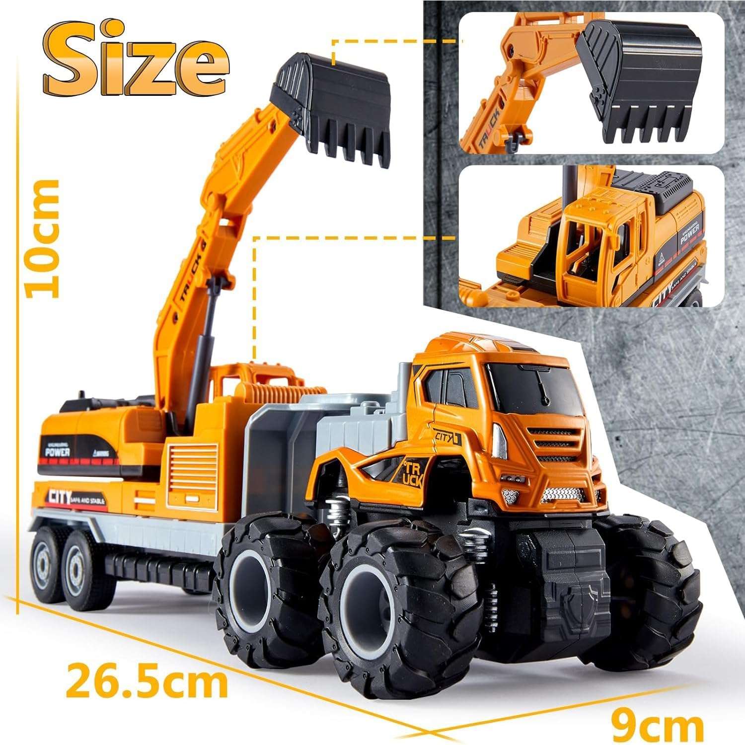 SHOPOFLUX Diecast Excavator Truck Toy | Durable Alloy Construction Bulldozer Toy | Friction-Powered 1:43 Scale Truck for Kids | Realistic Play and Collectible Model | Unbreakable ABS Design