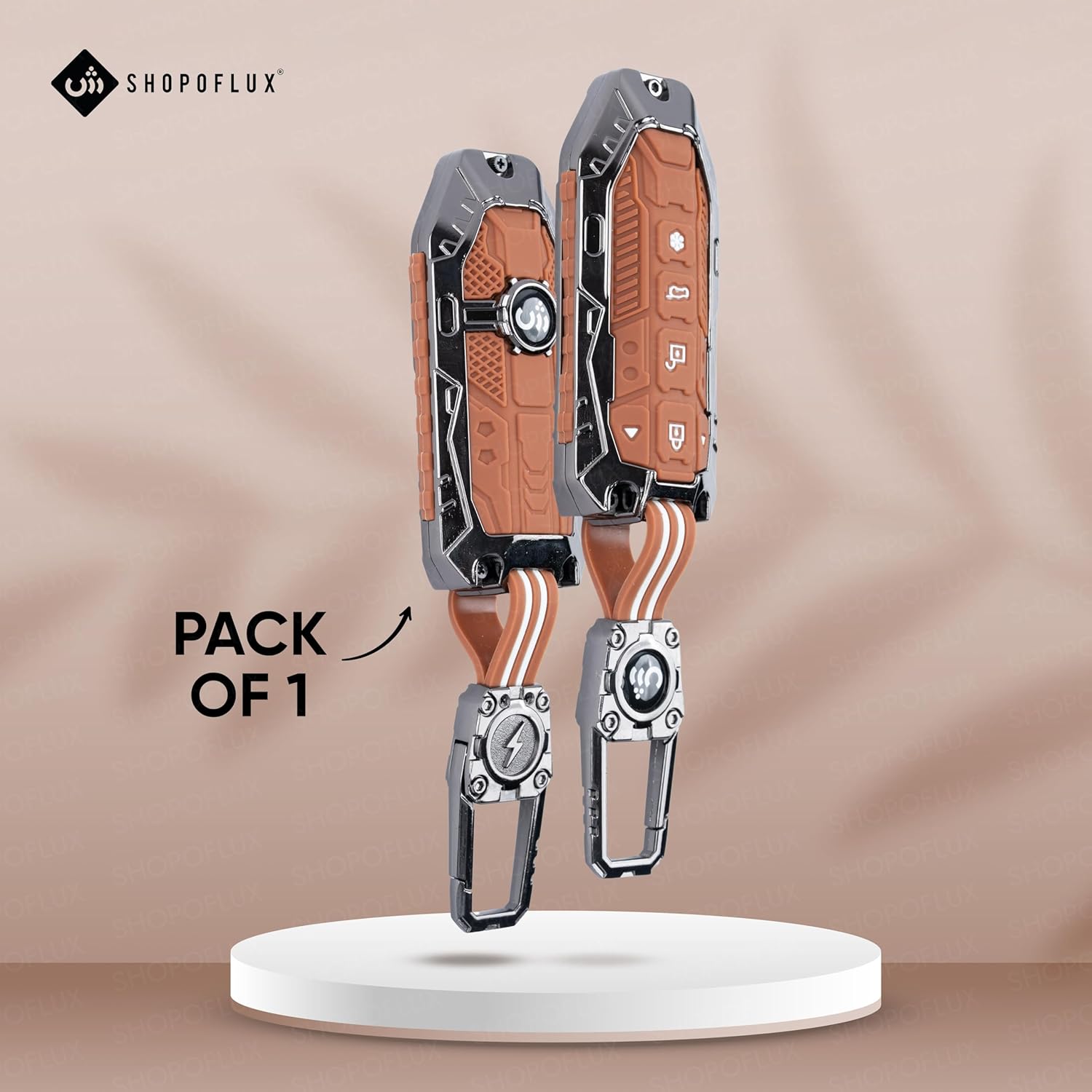 SHOPOFLUX Metal Key Cover Compatible with Mahindra BE 6, XEV 9 EV, XUV 7XO Smart Key (Metal Brown Silicone) Shopoflux