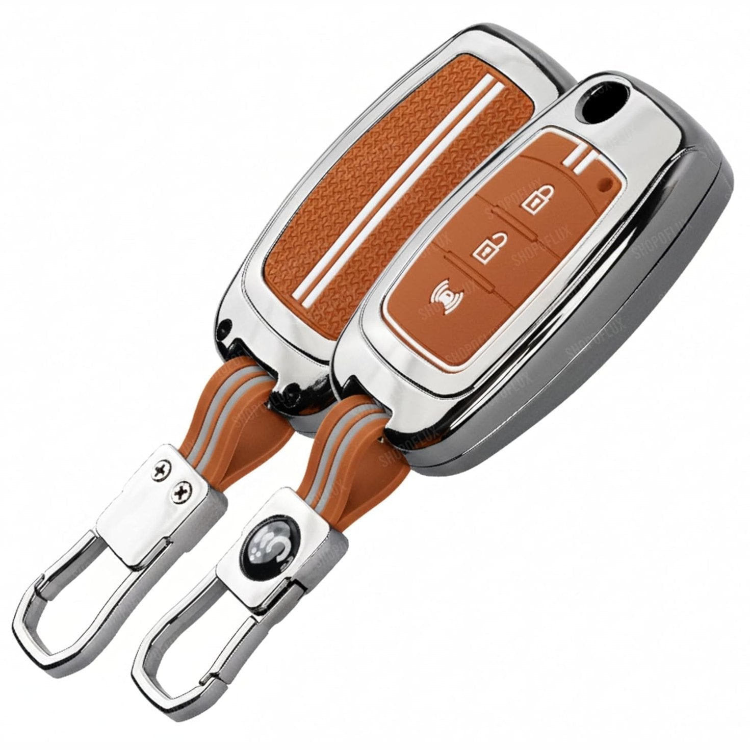 SHOPOFLUX Metal Key Cover Compatible for Mahindra XUV 300 and Alturas G4 Car 3 Button Flip Key (Metal Silicone Brown) Shopoflux