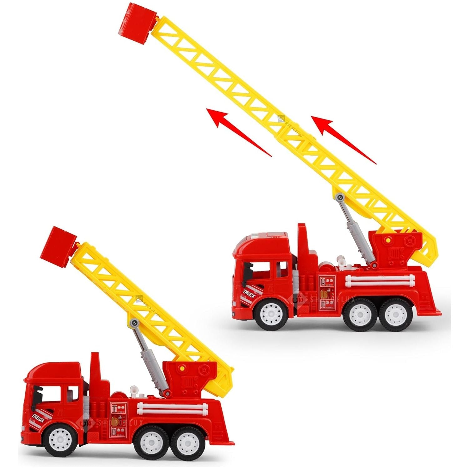 SHOPOFLUX Fire Ladder Rescue Truck Toy with Light & Sound, Friction Powered Push and Go Truck Toys for Kids, Boys and Girls Aged 3+ Year Fire Truck