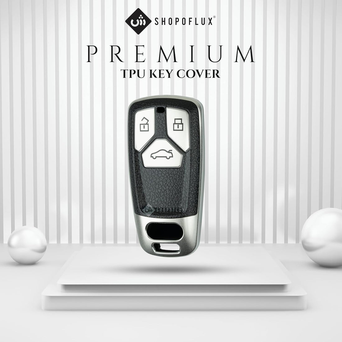 SHOPOFLUX TPU Leather Car Key Cover Compatible for Audi Q5, A5, A8, Q7, A4, A6 3 Button Smart Key
