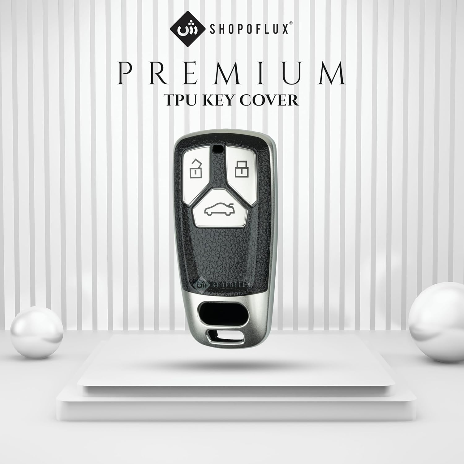 SHOPOFLUX TPU Leather Car Key Cover Compatible for Audi Q5, A5, A8, Q7, A4, A6 3 Button Smart Key