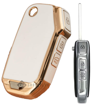 SHOPOFLUX TPU Key Cover Compatible with Kia Seltos 2023 2024 HTE, Syros 3 Button Flip Key (White)