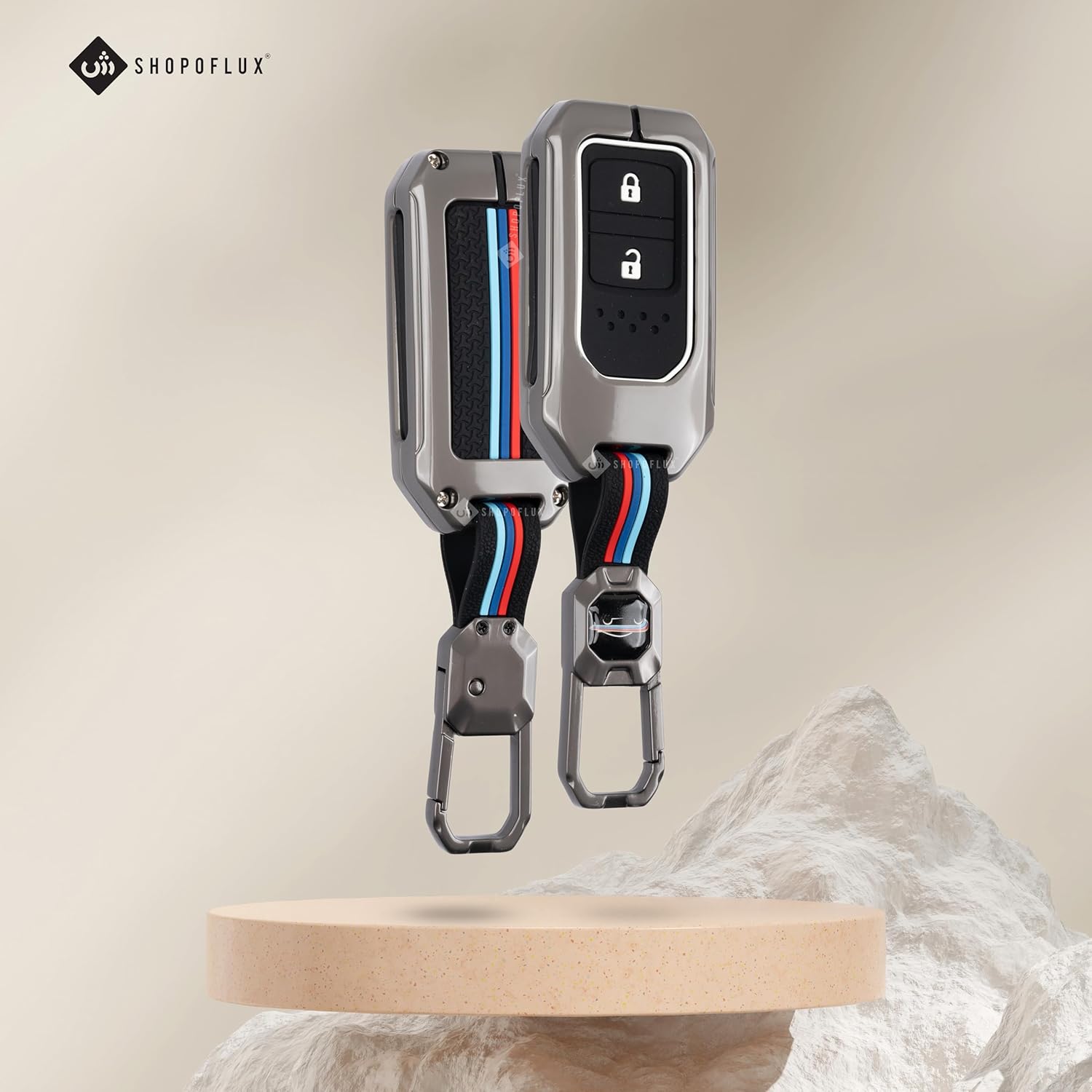 SHOPOFLUX metal Key Cover Compatible for Honda Elevate | BRV | WRV | CRV | Jazz | City 2 Button Smart Key Copy