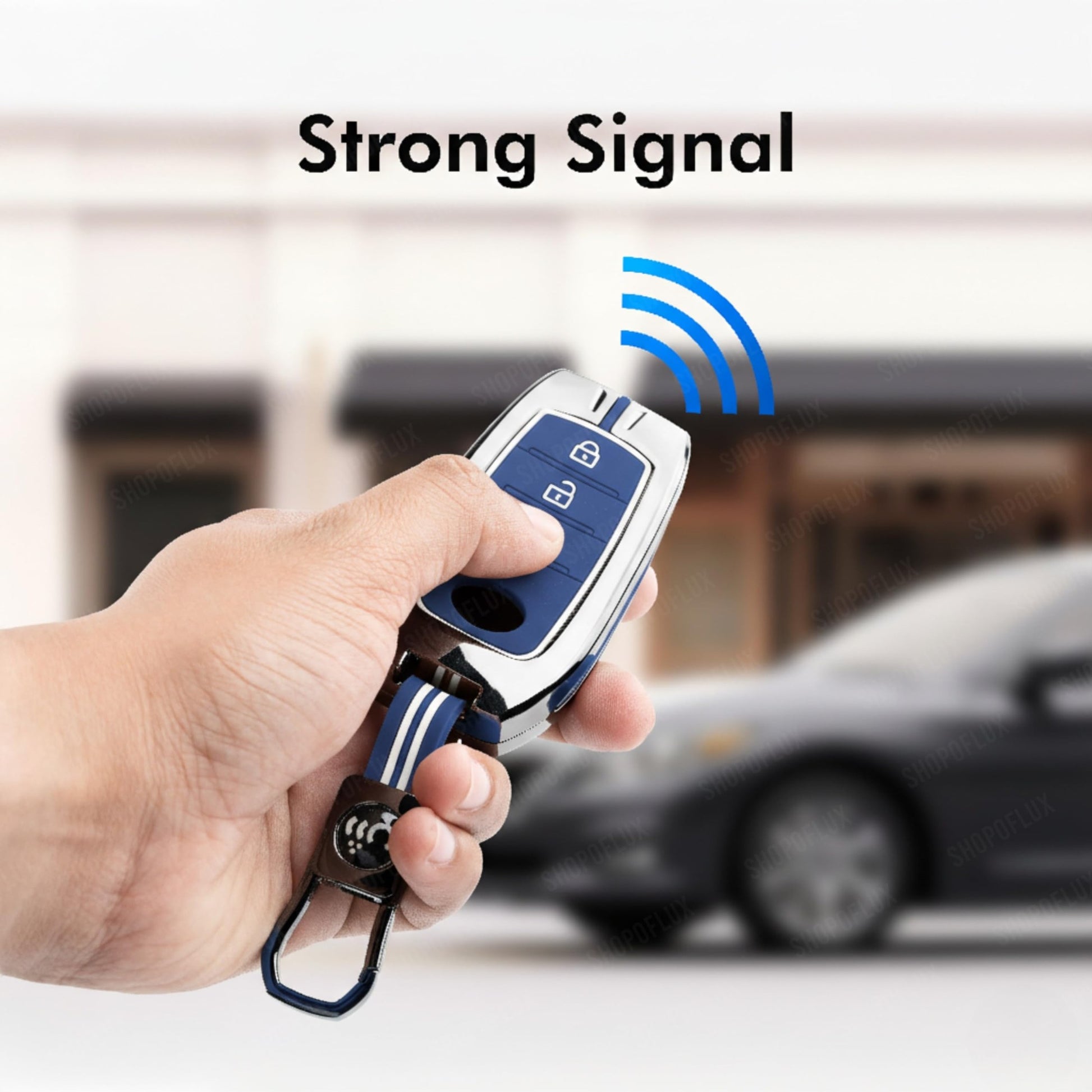 SHOPOFLUX Metal Key Cover Compatible with Toyota Fortuner | Fortuner Legender | Innova Hycross | Invicto 3 Button Smart Key (Metal Blue Silicone) Shopoflux