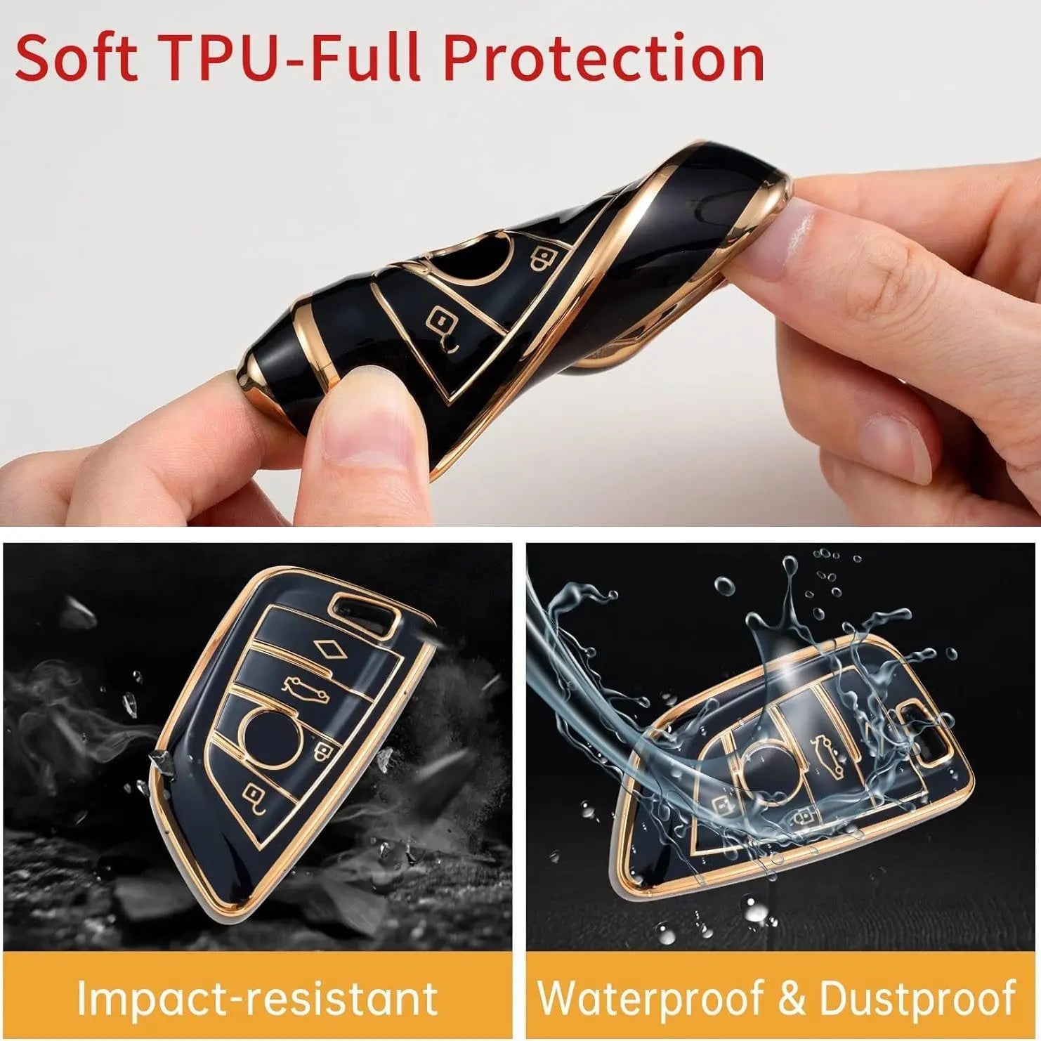 SHOPOFLUX TPU Car Key Cover Compatible for BMW X1, X3, X6, X5, 5 Series, 6 Series, 7 Series 4 Button Smart Key - Black