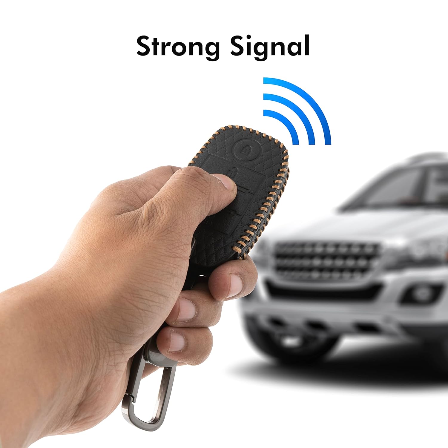 SHOPOFLUX Leather Key Cover Compatible with Kia Seltos | Sonet | Carens 4 Button Smart Key Black