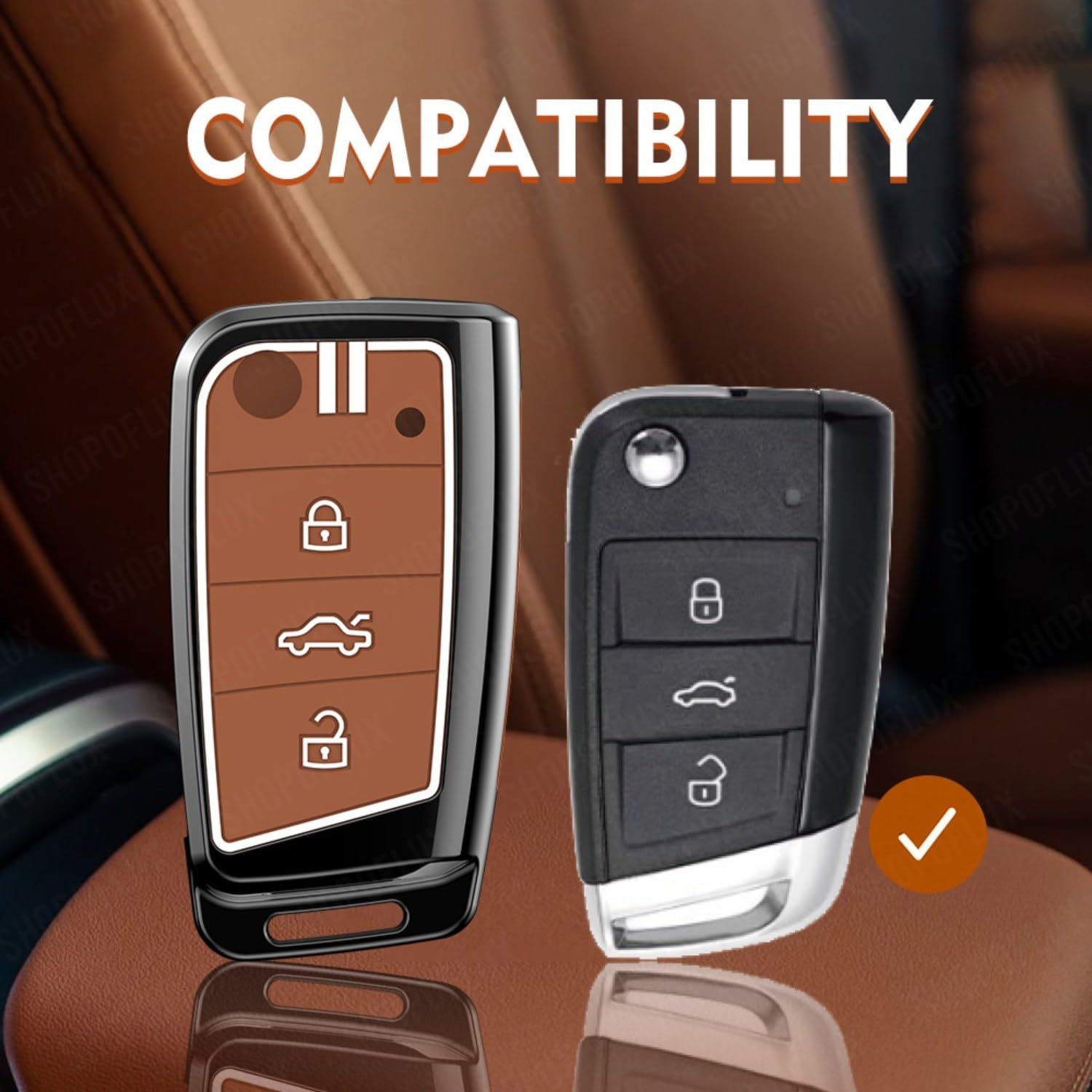 SHOPOFLUX Metal Key Cover Compatible for Skoda & Volkswagen Cars Kylaq | Slavia | Kushaq | Octavia | Virtus | Taigun | Tiguan | T Roc 3 Button Flip Key Shopoflux