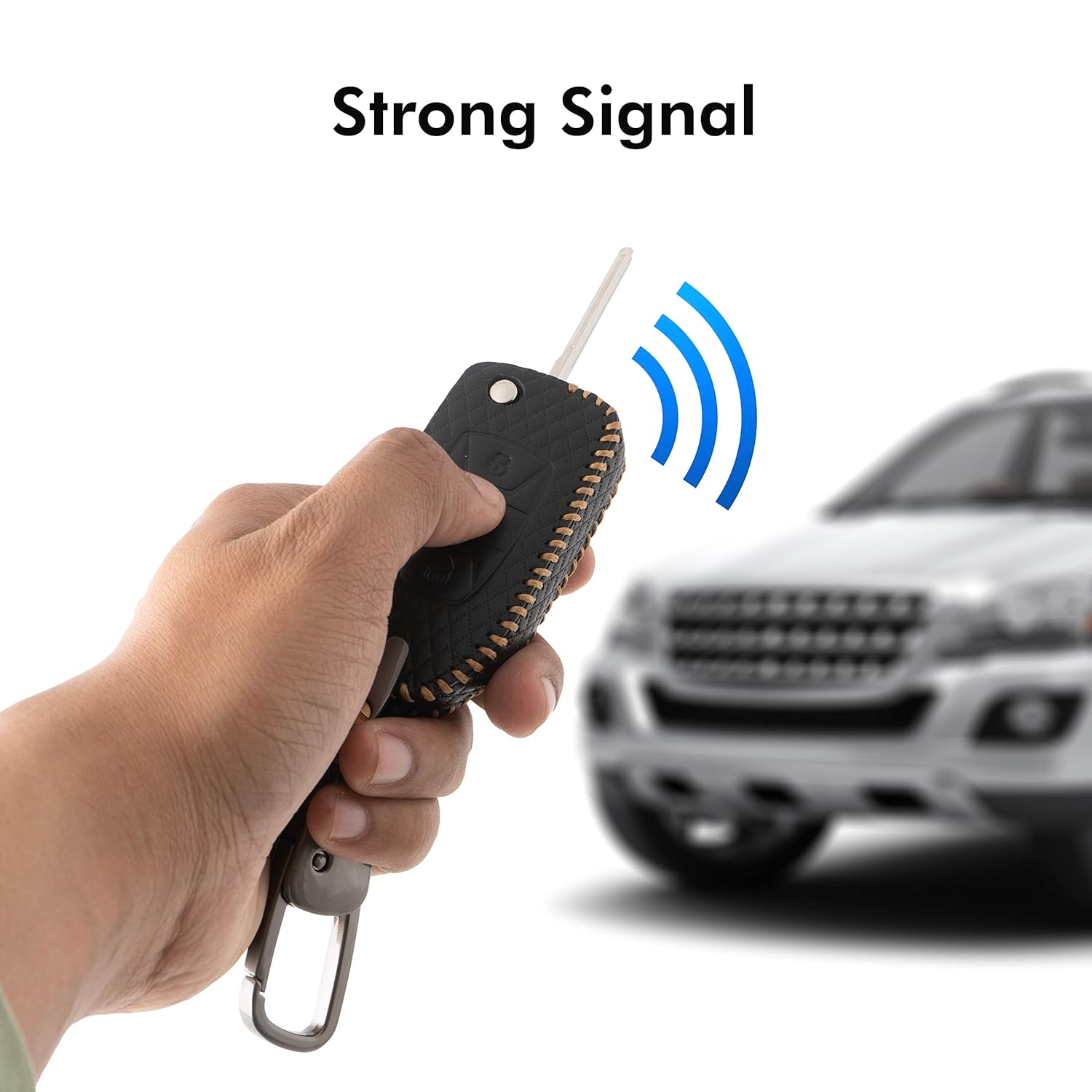 Shopoflux® Leather Key Cover Compatible with Tata Tiago | Nexon | Altroz | Safari | Storme | Zest | Bolt | Tigor | Punch | Hexa 3 Button Flip Key Black