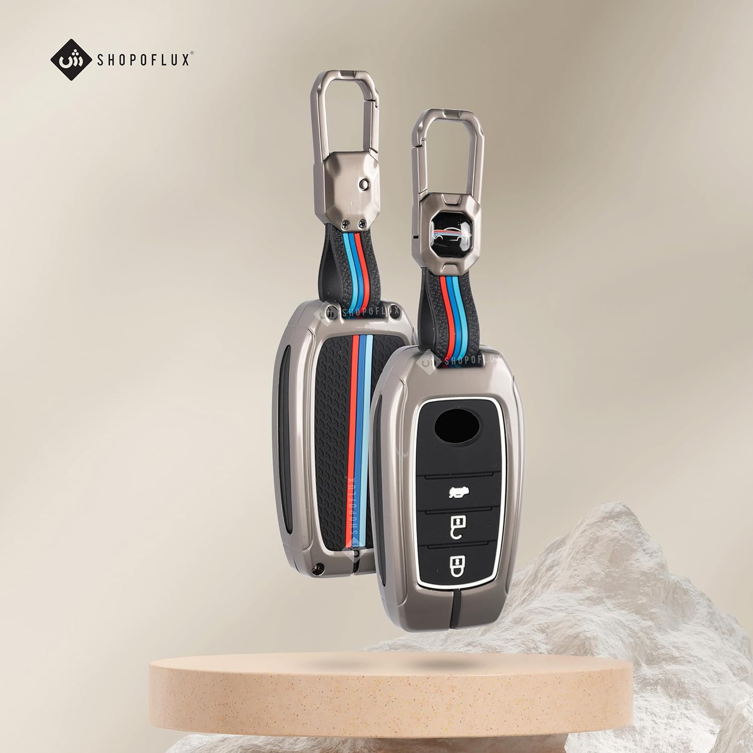 SHOPOFLUX Metal Key Cover Compatible with suzuki and Toyota Fortuner | Fortuner Legender | Innova Hycross | Invicto 3 Button Smart Key - Black