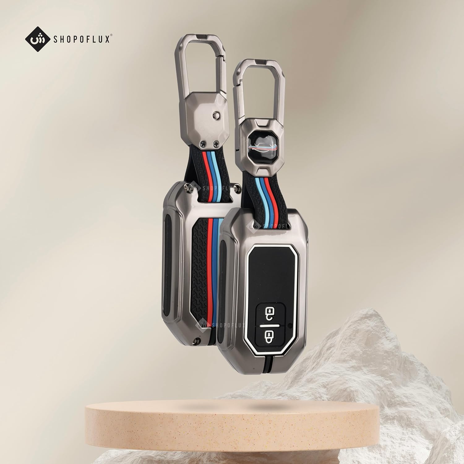 SHOPOFLUX Metal Key Cover Compatible with suzuki and toyota Baleno, Grand Vitara, XL6, Swift, Brezza, Celerio, Ignis, Ertiga, Dzire, Fronx, Urban Cruiser, Rumion, Glanza, Hyryder 2 Button Smart key - Black