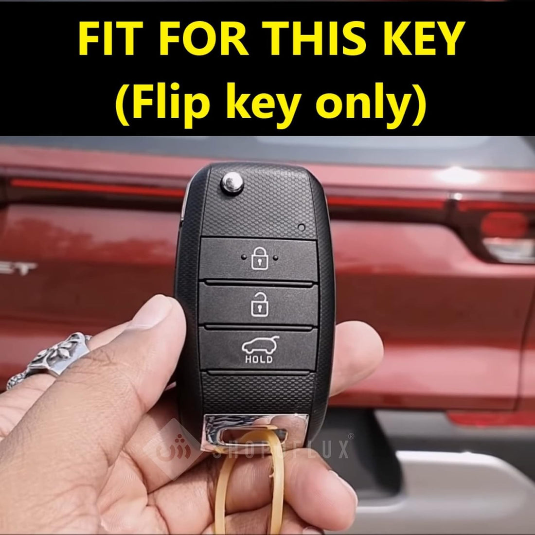 Shopoflux® Leather Key Cover Compatible for Kia Carens | Sonet | Seltos 3 Button Flip Key Black