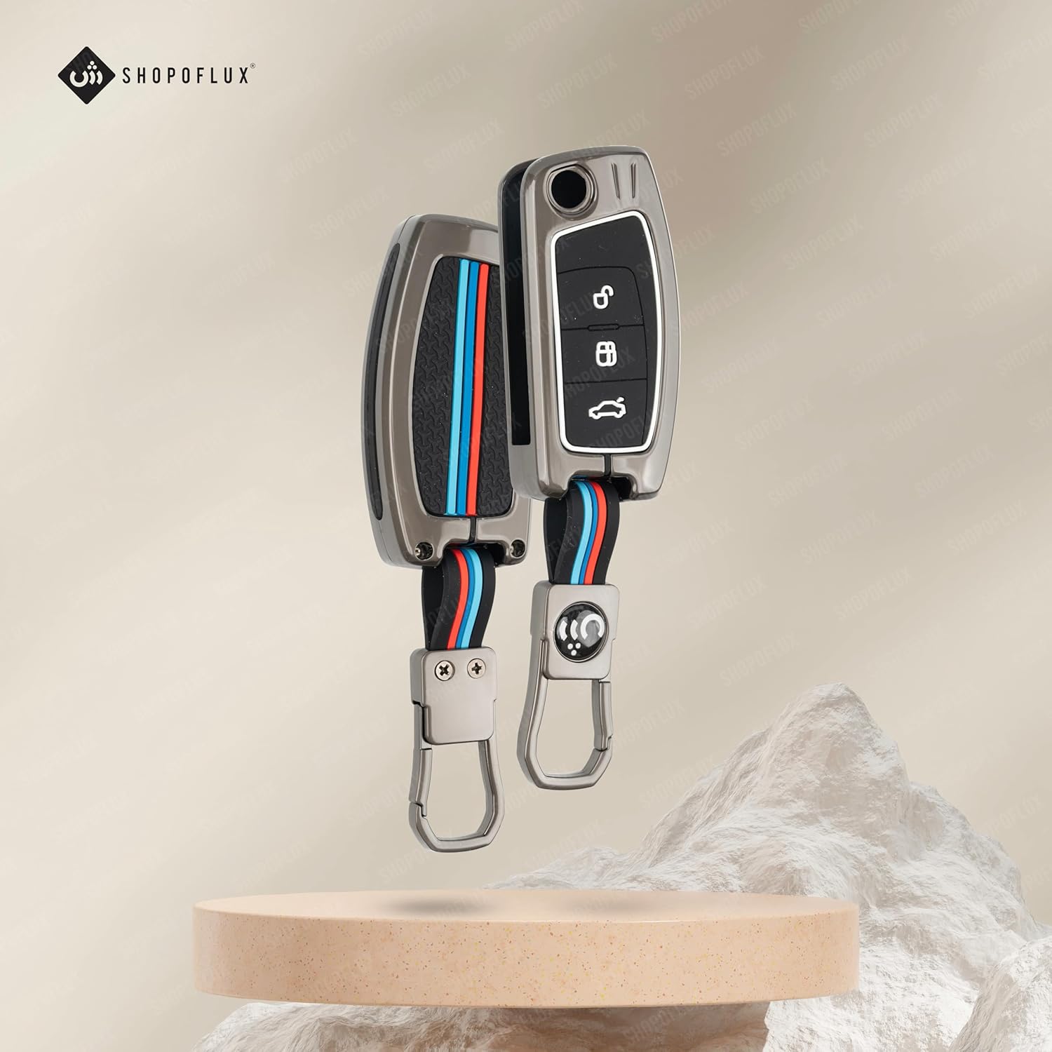 SHOPOFLUX Metal Key Cover Compatible for Ford Old Ecosport | Fiesta | Figo 3 Button Flip Key